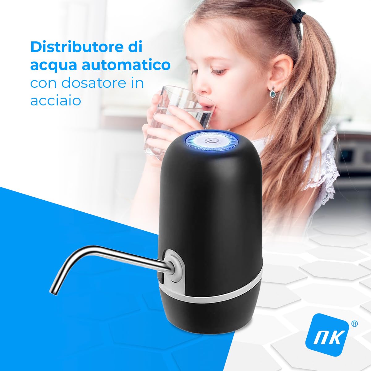 NK dispenser acqua automatico USB nero 1200 mAh