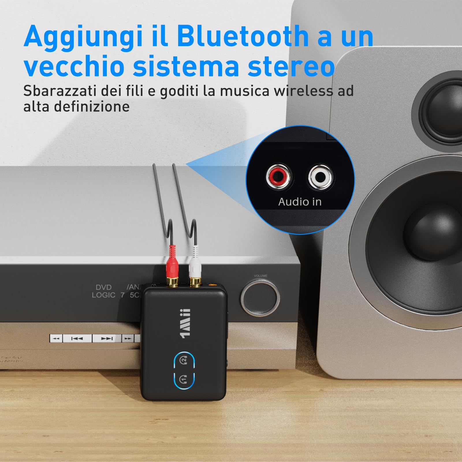 1Mii ML302+ Trasmettitore Ricevitore Bluetooth AUX RCA 30 Ore