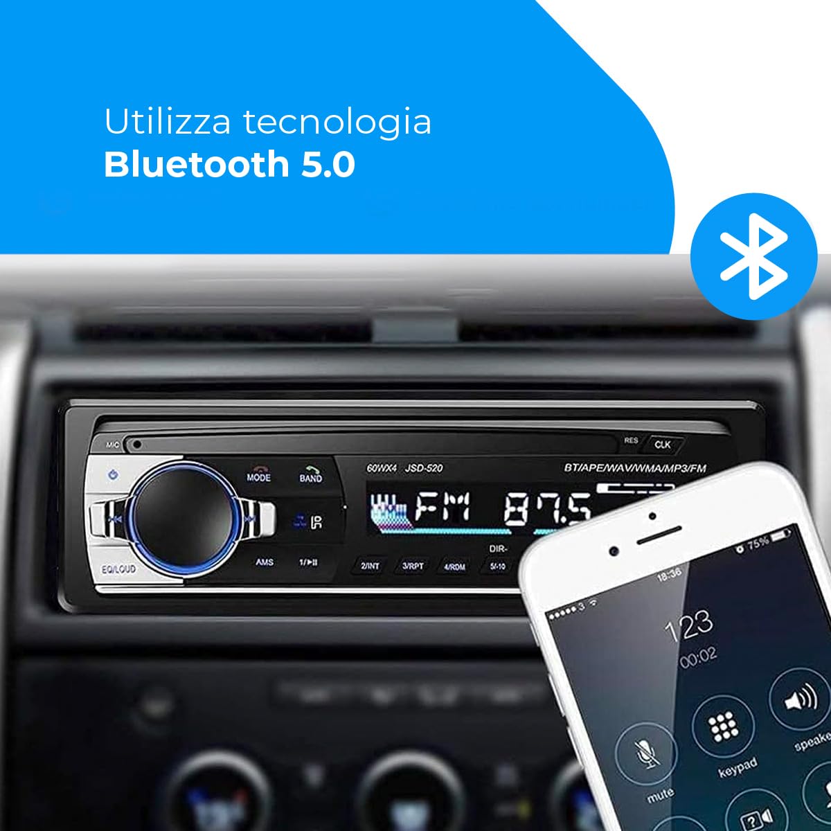 NK Radiocare Autoradio Bluetooth 1 DIN 4x40W