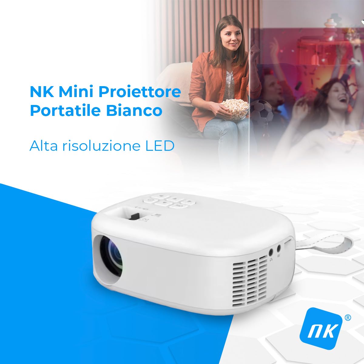 NK PC e Giochi Mini Proiettore 1080P 6500 Lumen Bianco