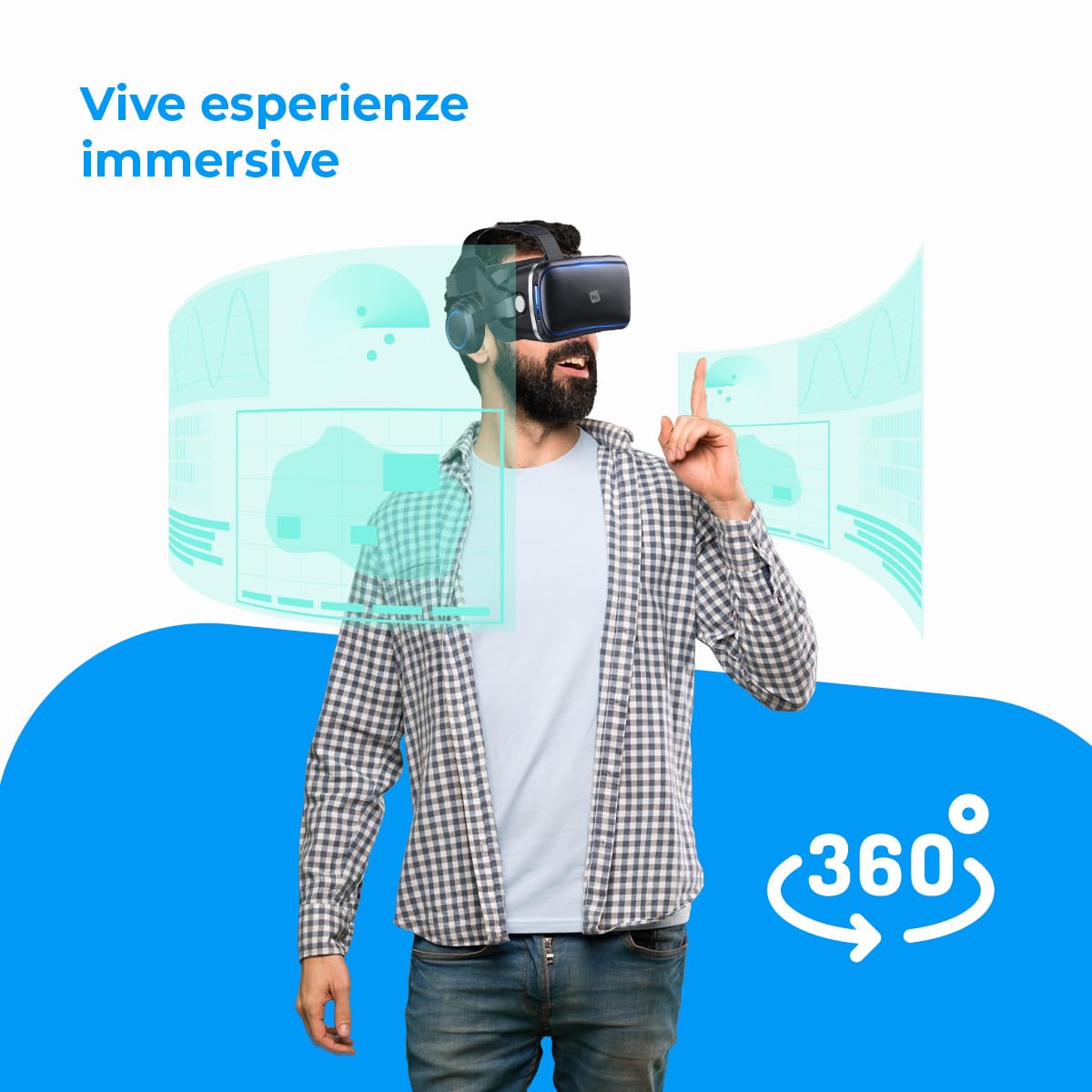 NK occhiali VR smartphone 4,7-6,53" neri con cuffie 360°