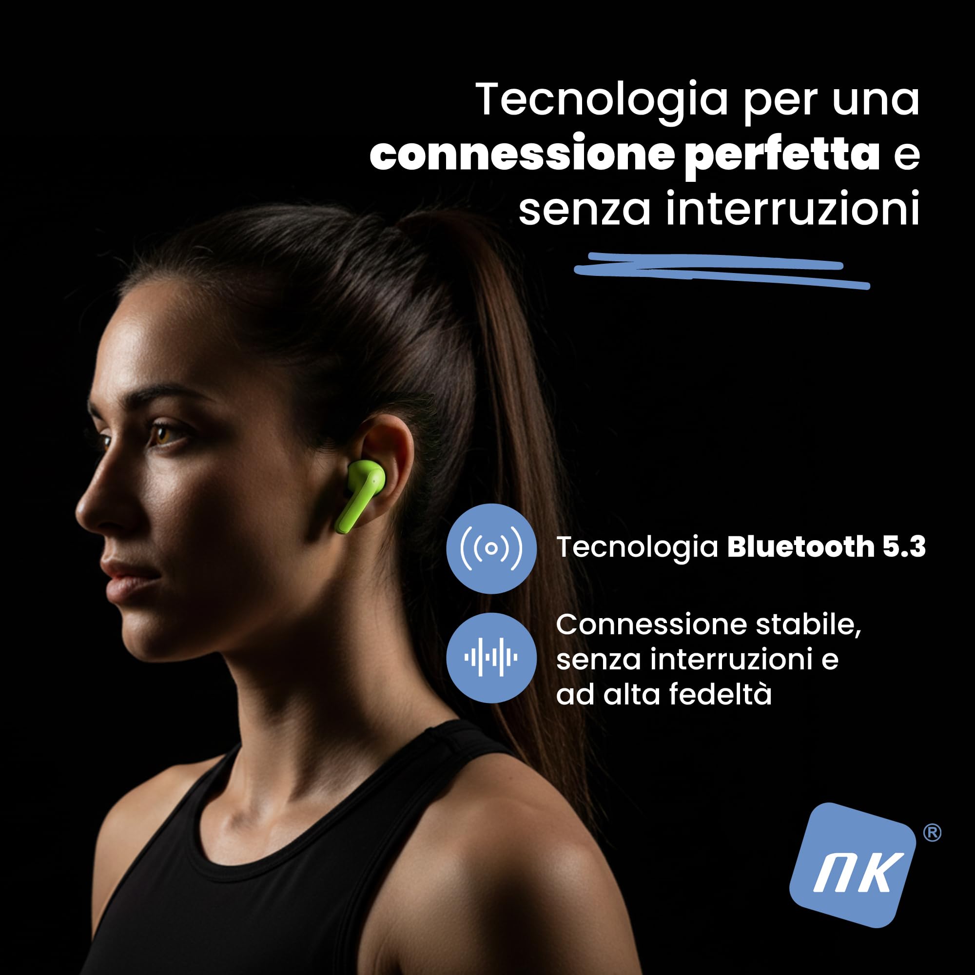 NK Auricolari Bluetooth TWS Display LED Verdi 15 Ore Silicone