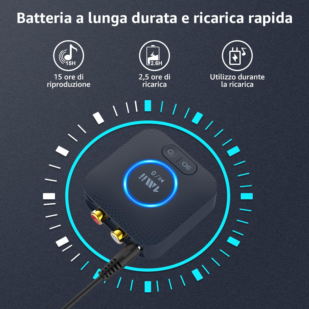 1Mii B06HD Ricevitore Bluetooth 5.3 aptX HD 15 Ore