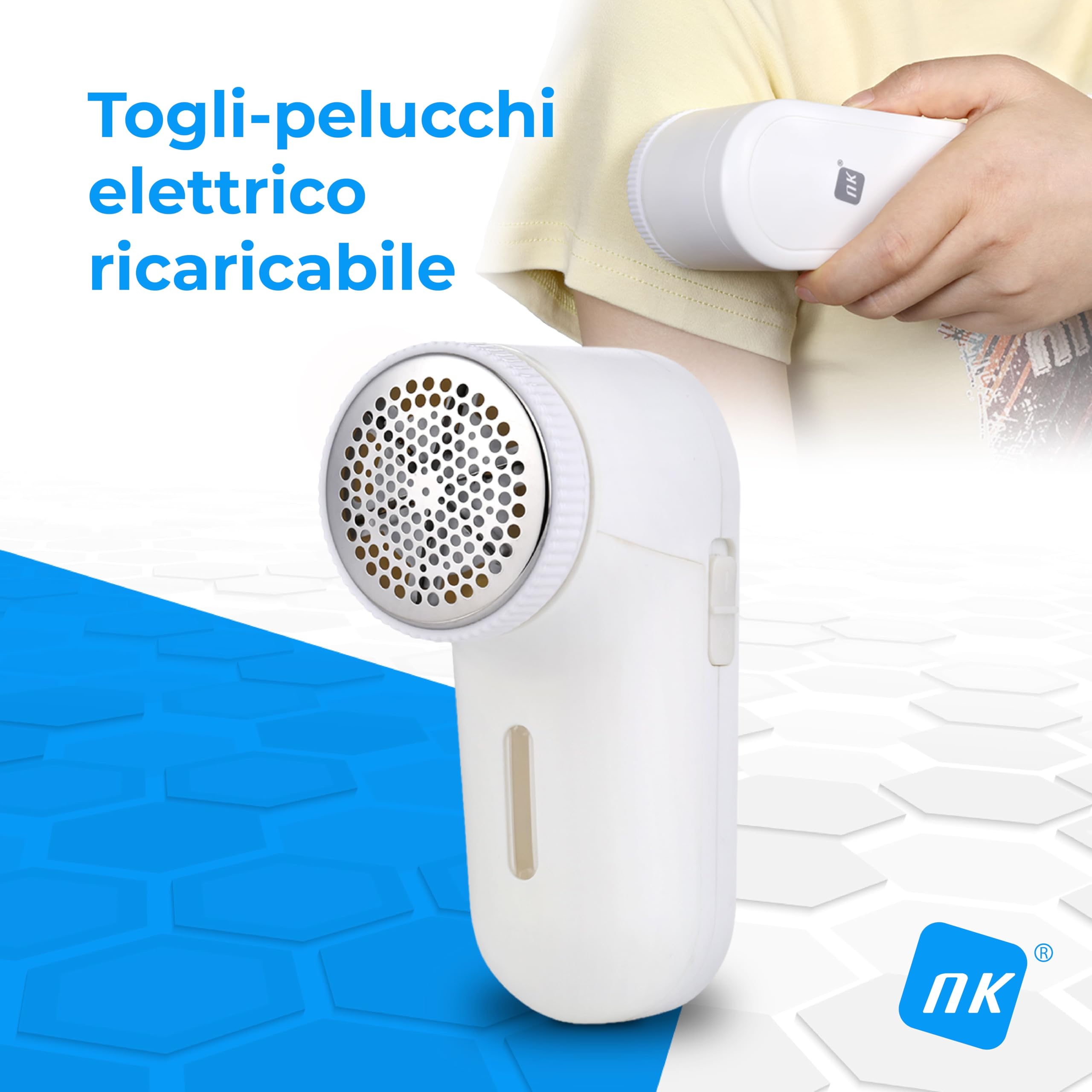 NK Levapelucchi Elettrico Ricaricabile 3 Velocità 6 Lame USB
