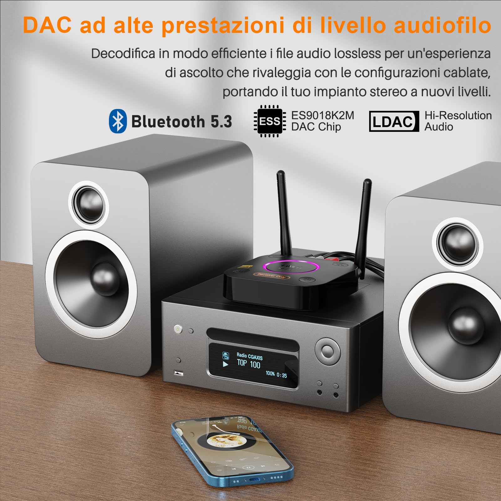 1Mii B06Ultra Ricevitore Bluetooth 5.3 LDAC HiFi AUX