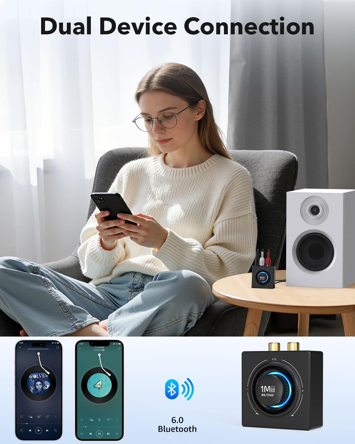 1Mii B06T3 Ricevitore Bluetooth 5.3 RCA AUX con manopola