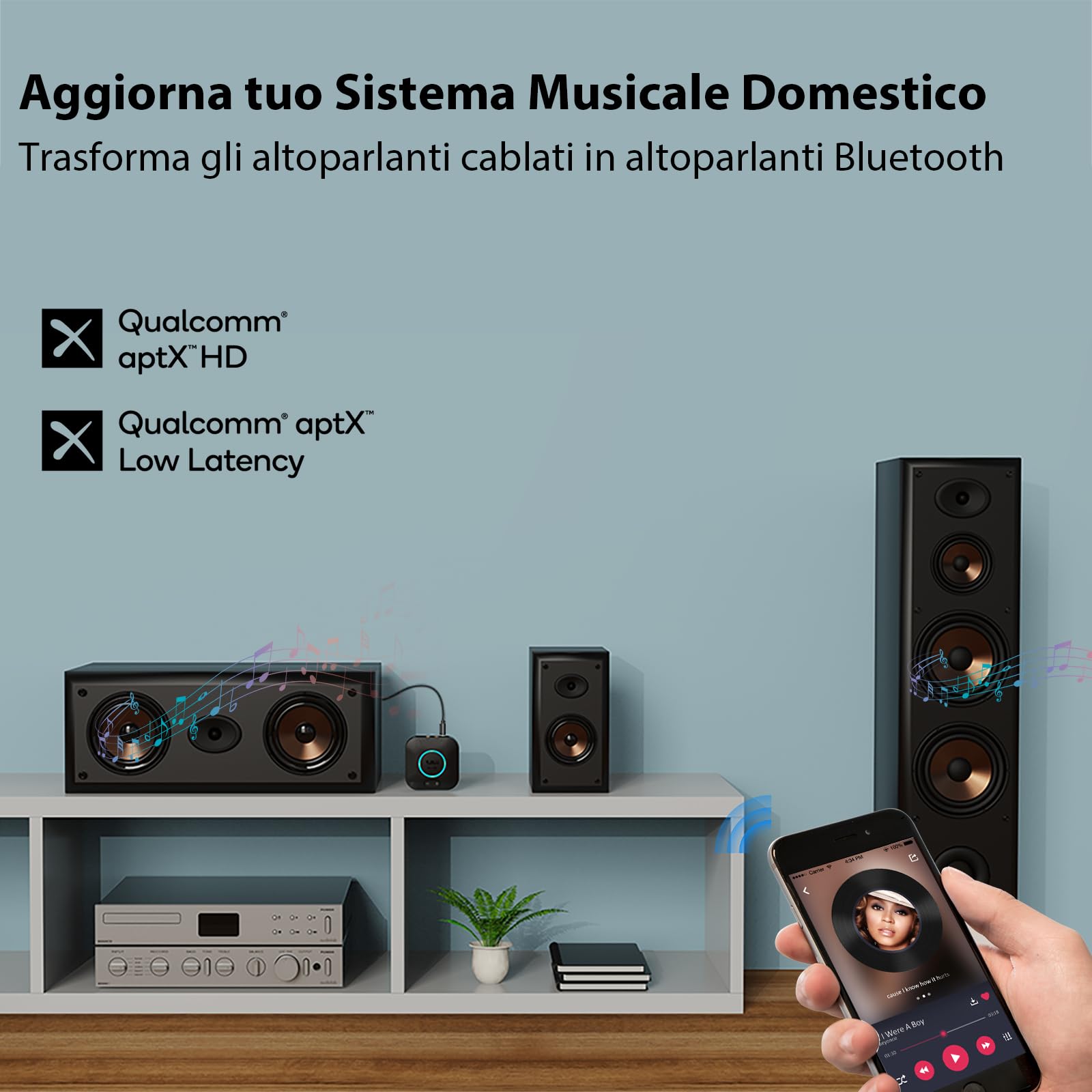 1Mii B06S Ricevitore Bluetooth 5.3 aptX HD RCA AUX