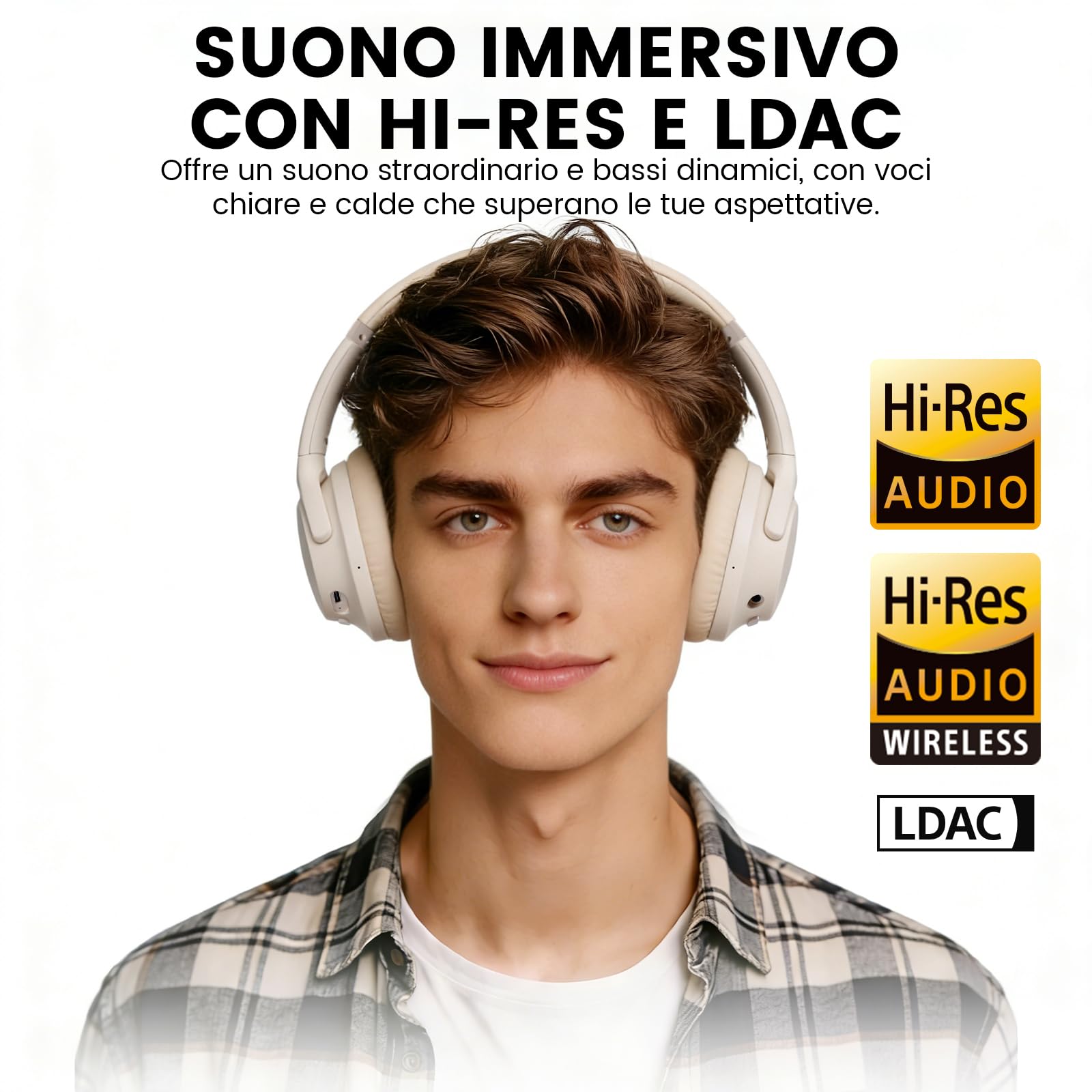 1Mii Y8+ Cuffie Bluetooth Over-Ear ANC Beige 100 Ore