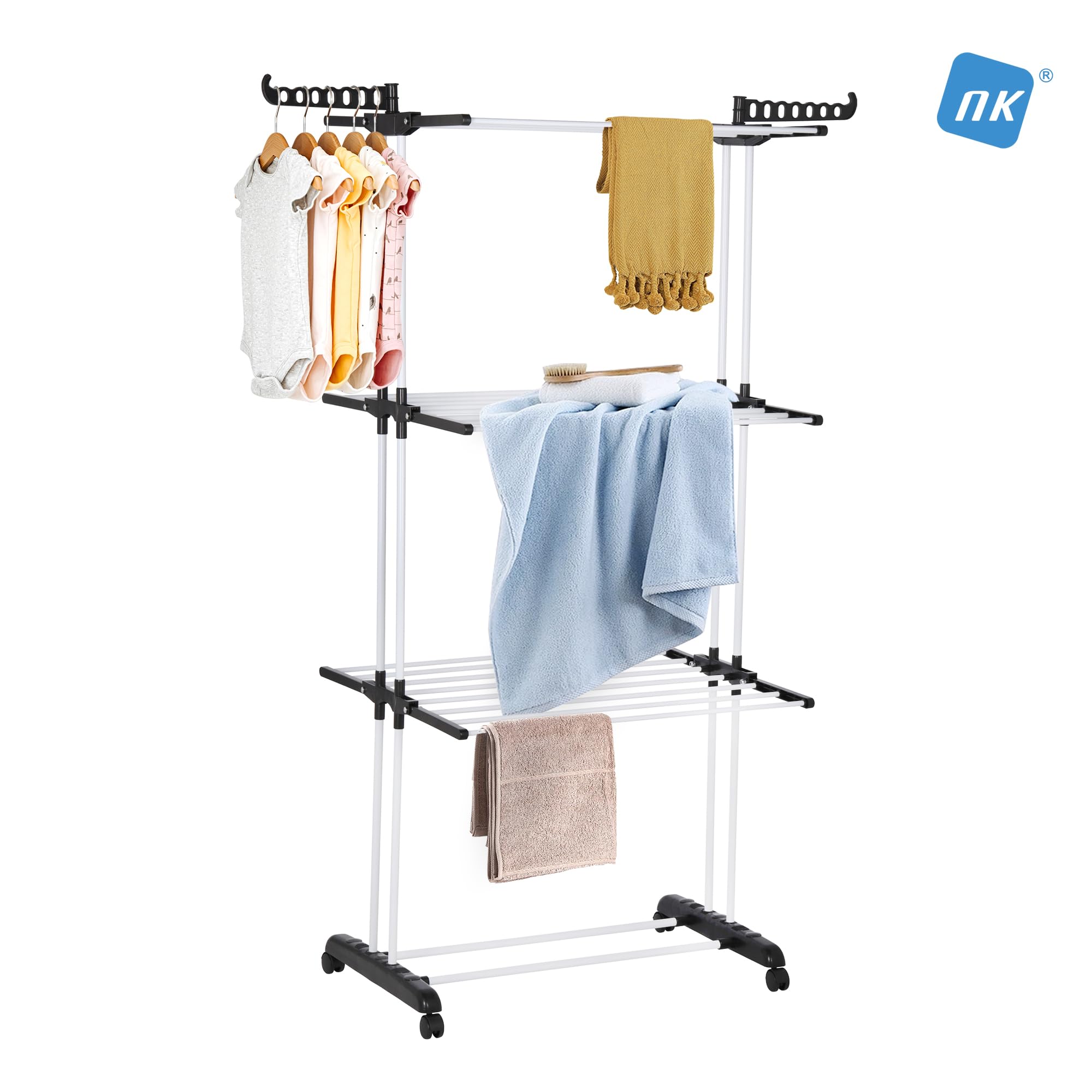 NK Stendino Verticale 4 Livelli Nero Bianco 19 m con Ruote