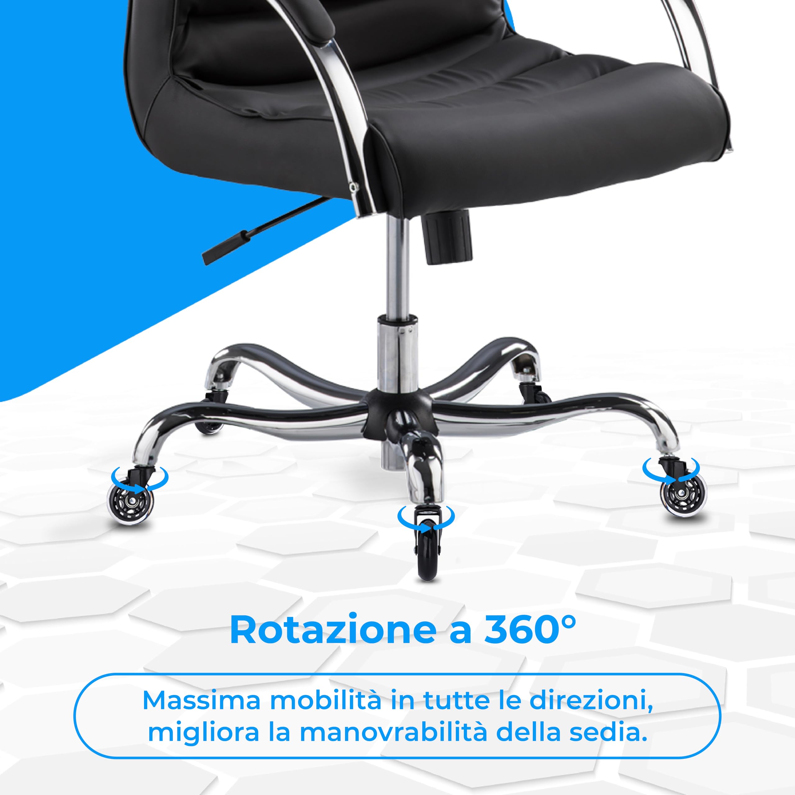 NK Ruote Sedia Ufficio 11x22mm Nere Set 5 Pezzi Parquet