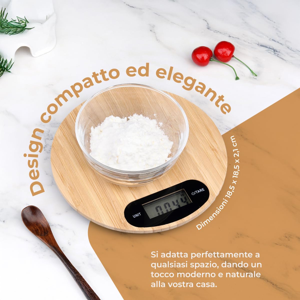 NK Bilancia Cucina Digitale Bambù 5 Kg LCD Rotonda