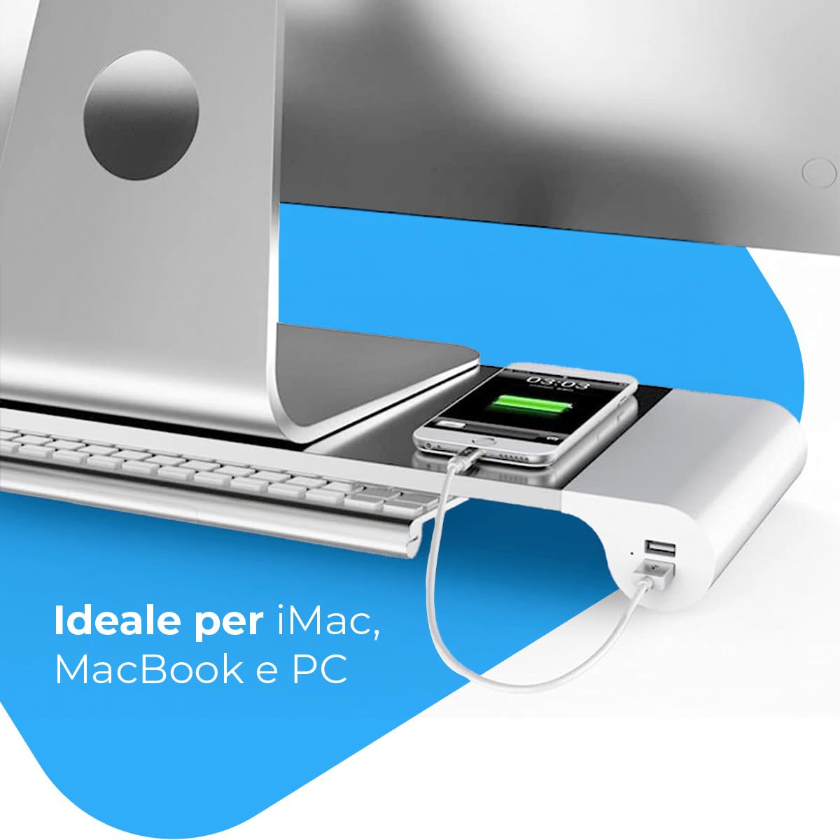 NK Supporto Monitor Alluminio USB 4 Porte 22W Argento