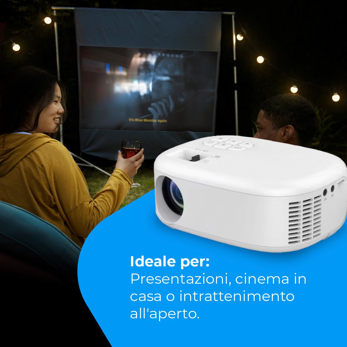 NK PC e Giochi Mini Proiettore 1080P 6500 Lumen Bianco