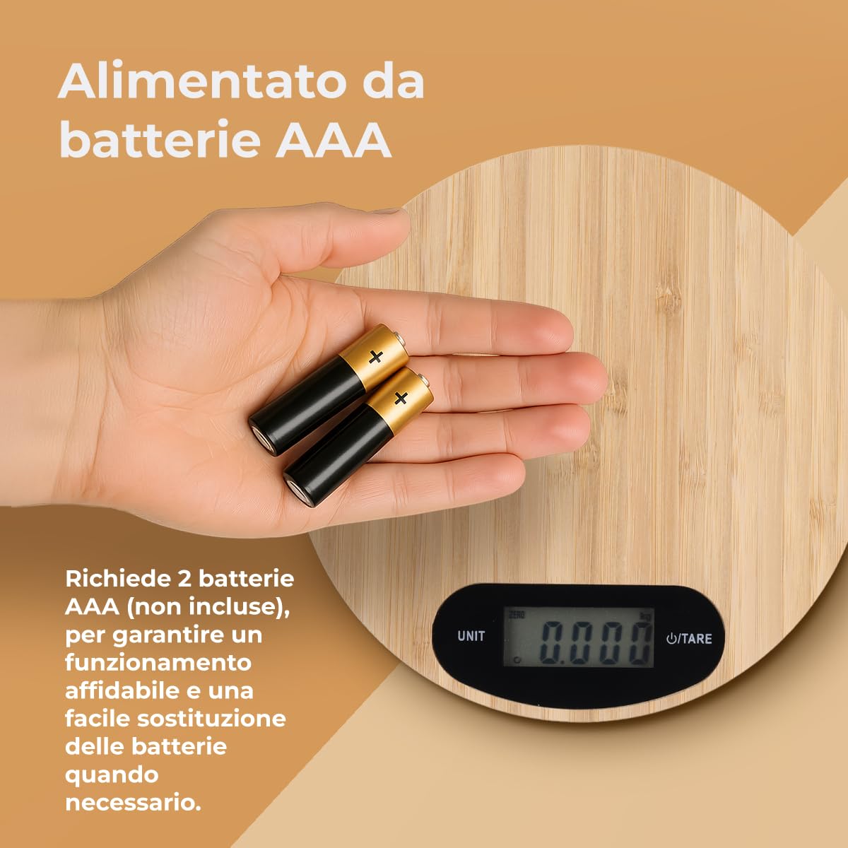 NK Bilancia Cucina Digitale Bambù 5 Kg LCD Rotonda