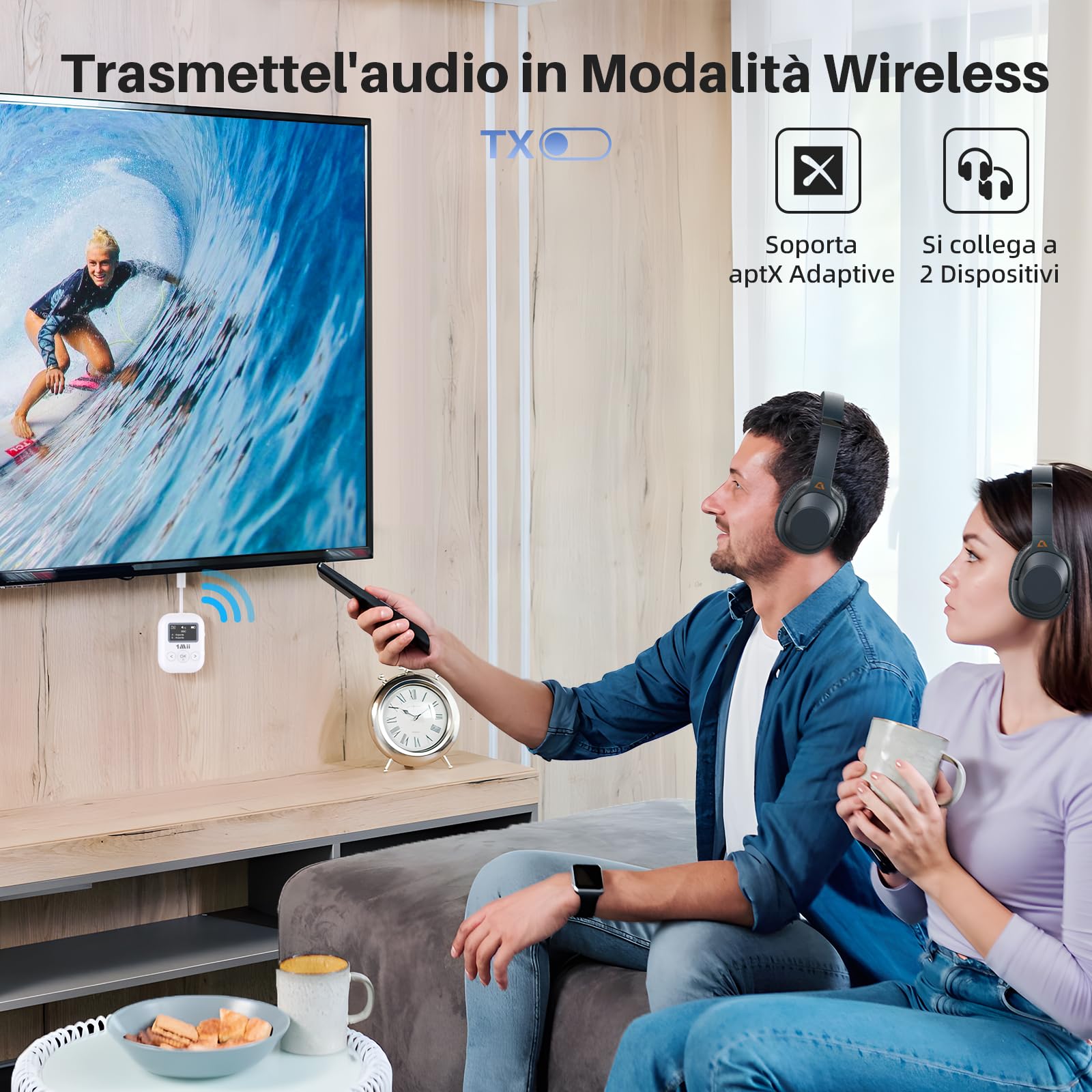 1Mii SafeFly Min+ Trasmettitore Bluetooth TV aptX 25 Ore