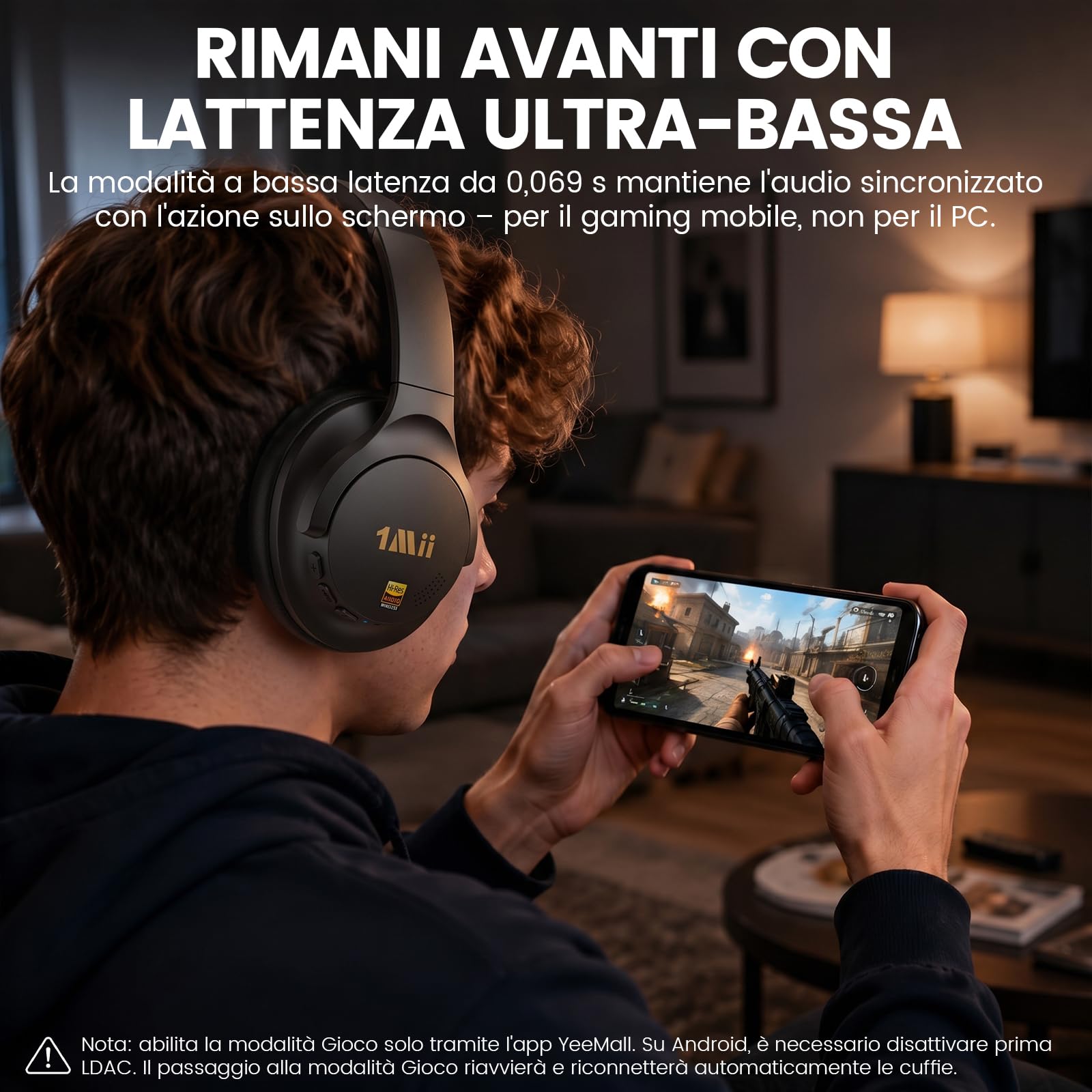 1Mii Y8+ Cuffie Bluetooth Over-Ear Nero ANC LDAC