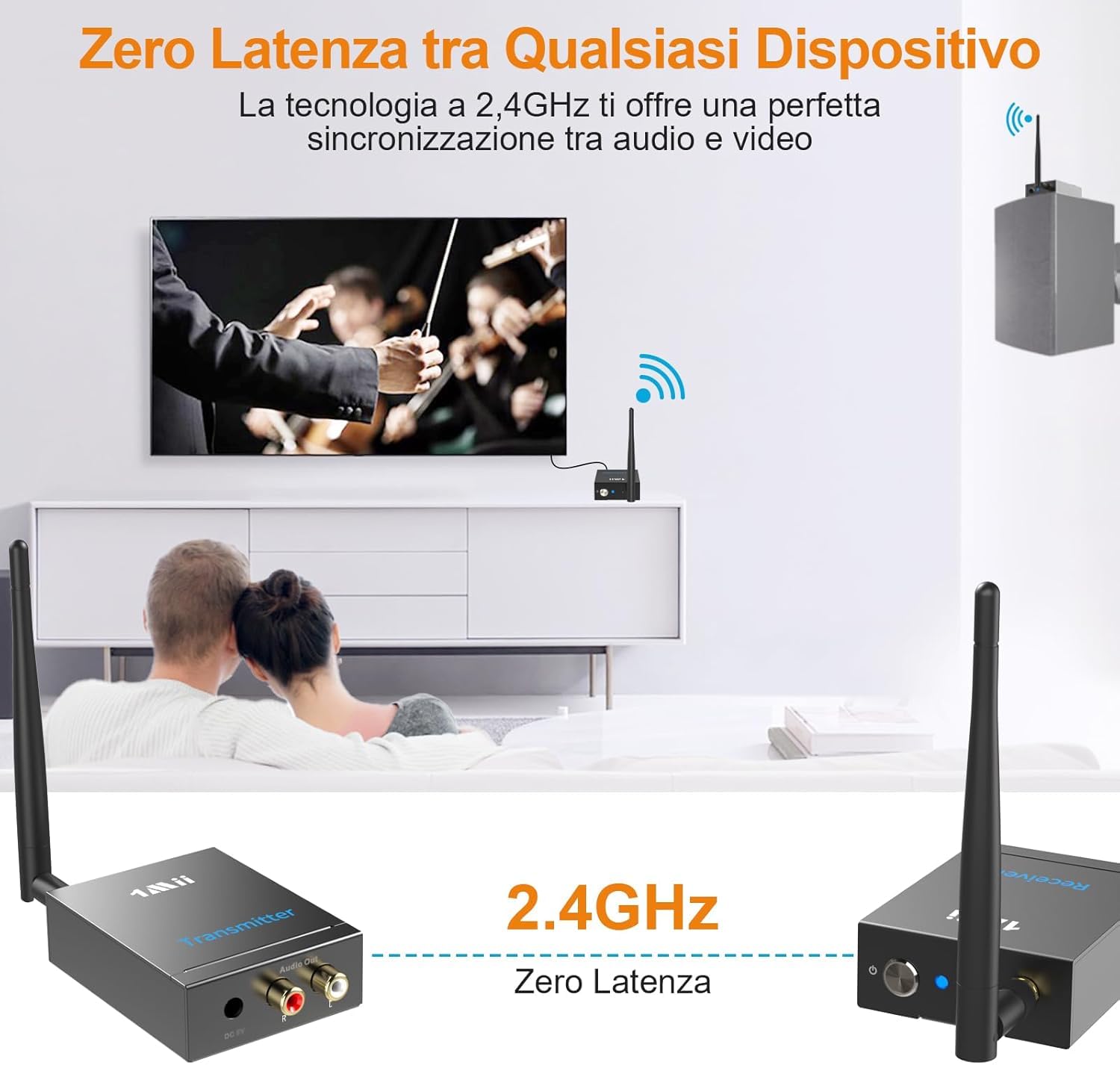1Mii RT5066 Trasmettitore Ricevitore Audio Wireless 2.4GHz 100m
