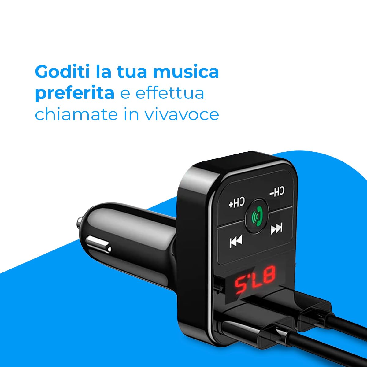 NK Automobile Trasmettitore FM Bluetooth Auto Doppia USB