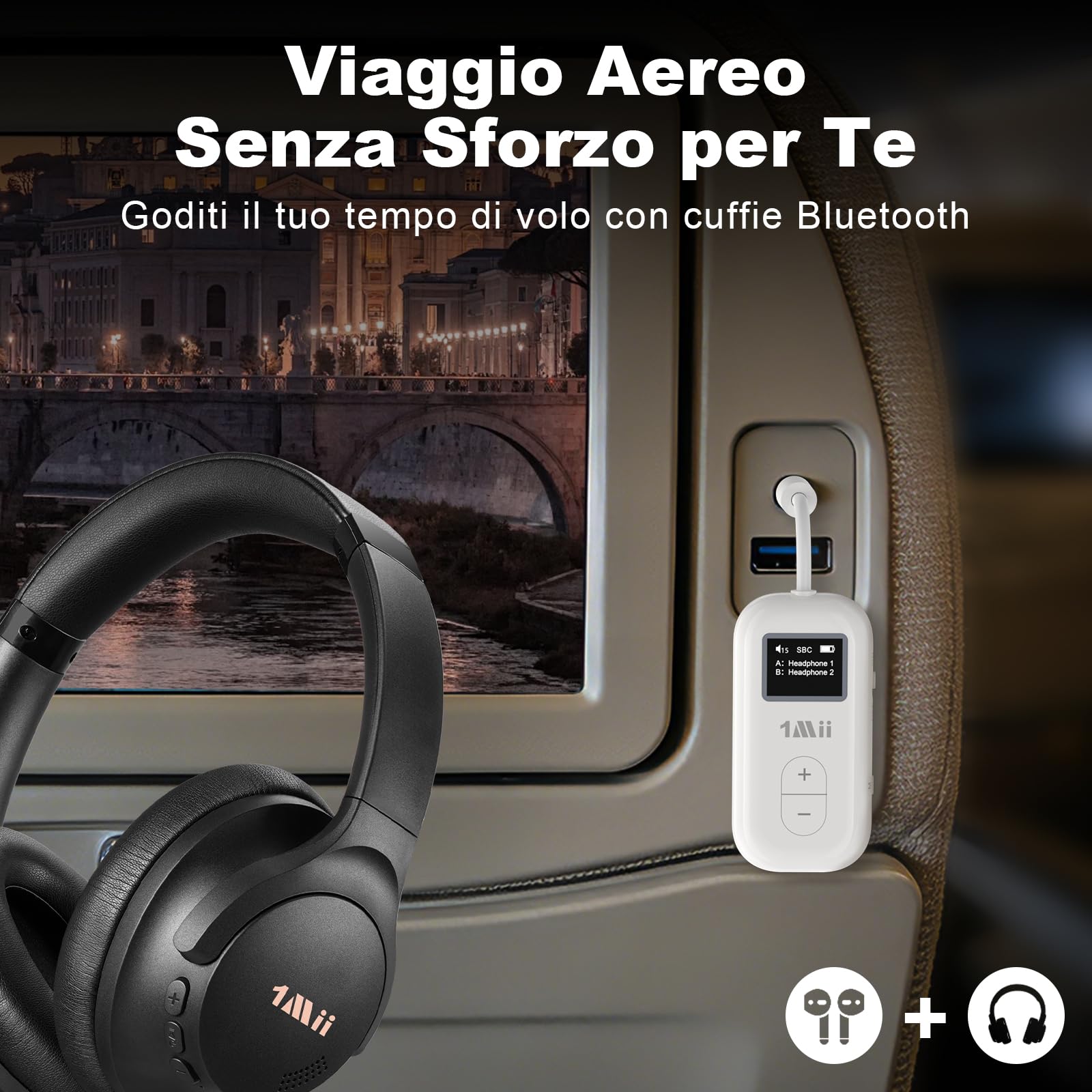 1Mii Bluetooth Transmitter SafeFly Dual Aereo 2 Cuffie 25h