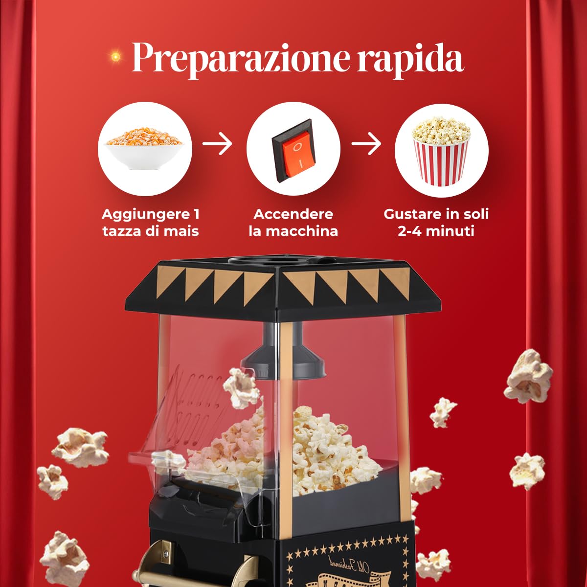 NK Macchina Popcorn Aria Calda 1200W Nero 0,3L