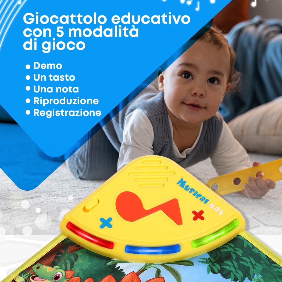 NK Tappeto Musicale Dinosauri LED 110x36cm Record 8 Suoni