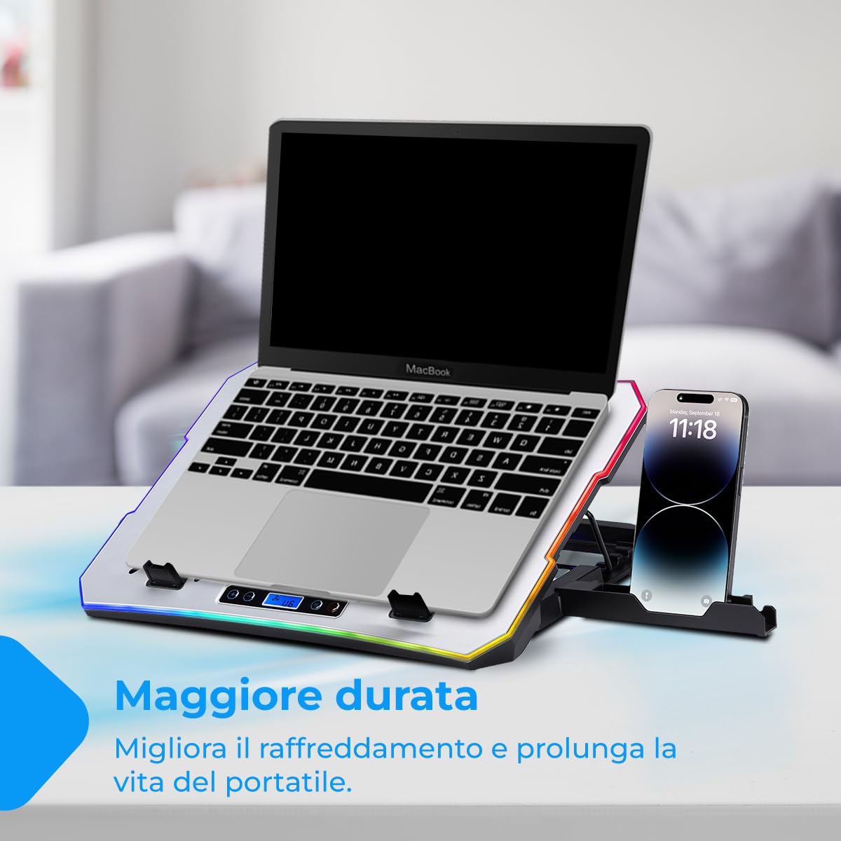 NK PC e Giochi Base Raffreddamento 17" 6 Ventole RGB Bianca