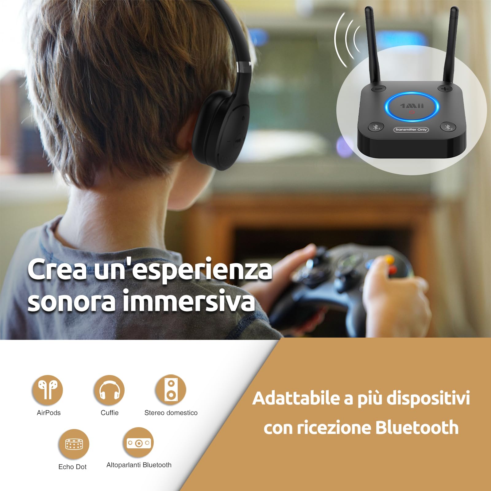 1Mii B06TX trasmettitore Bluetooth TV 5.3 aptX 2 cuffie