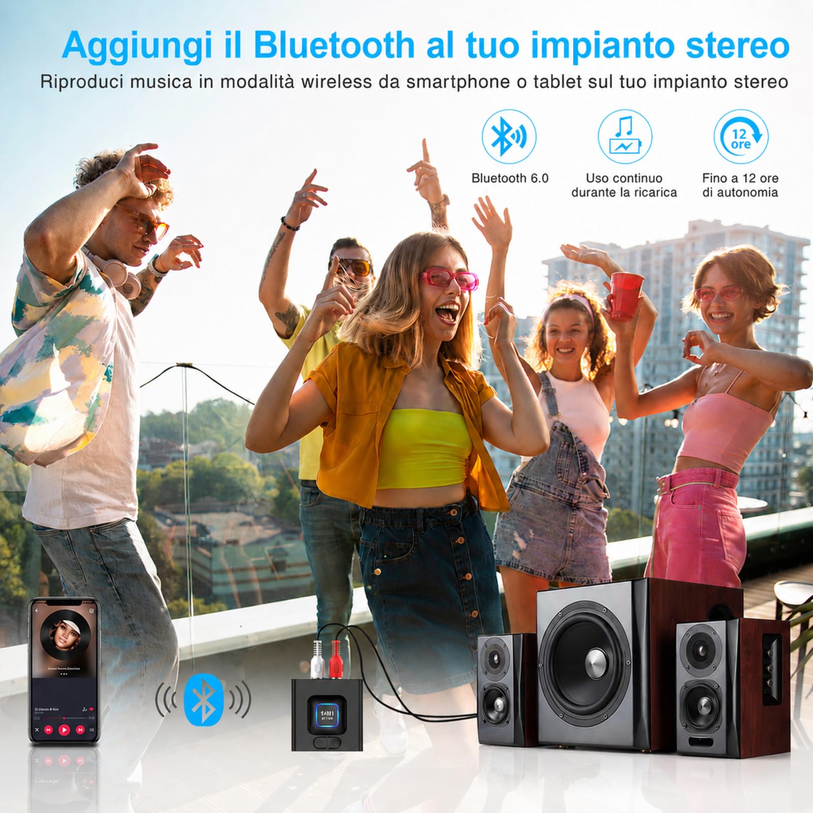 1Mii ML201 Ricevitore Bluetooth 6.0 AUX RCA 12 Ore