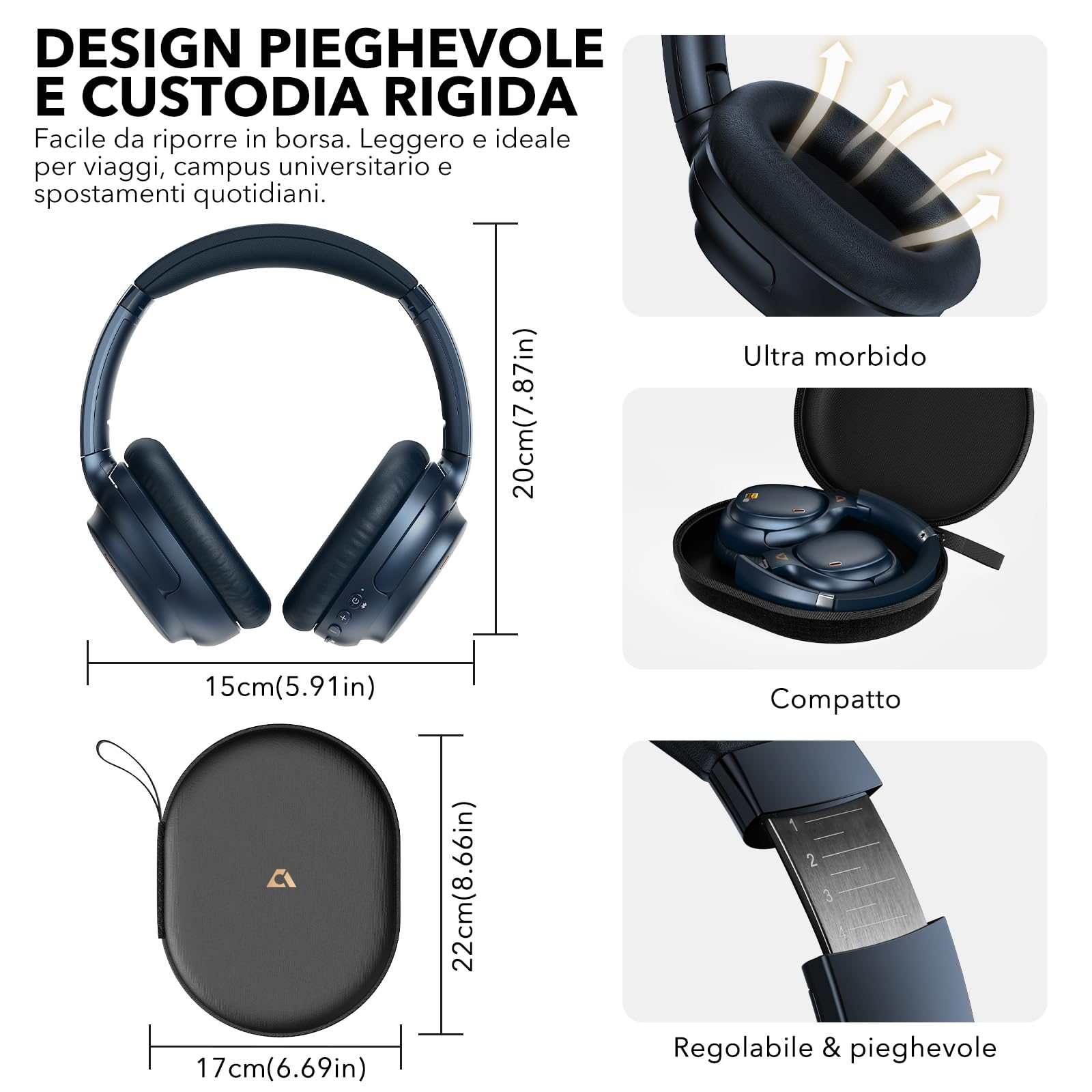 1Mii E700 Cuffie Bluetooth Over-Ear ANC Blu 75 Ore