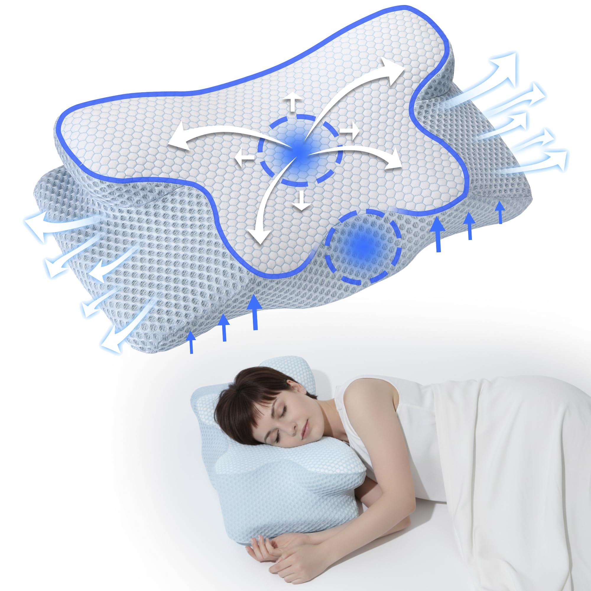 NK Cuscino Cervicale Memory 50D 60x34 Blu Bianco