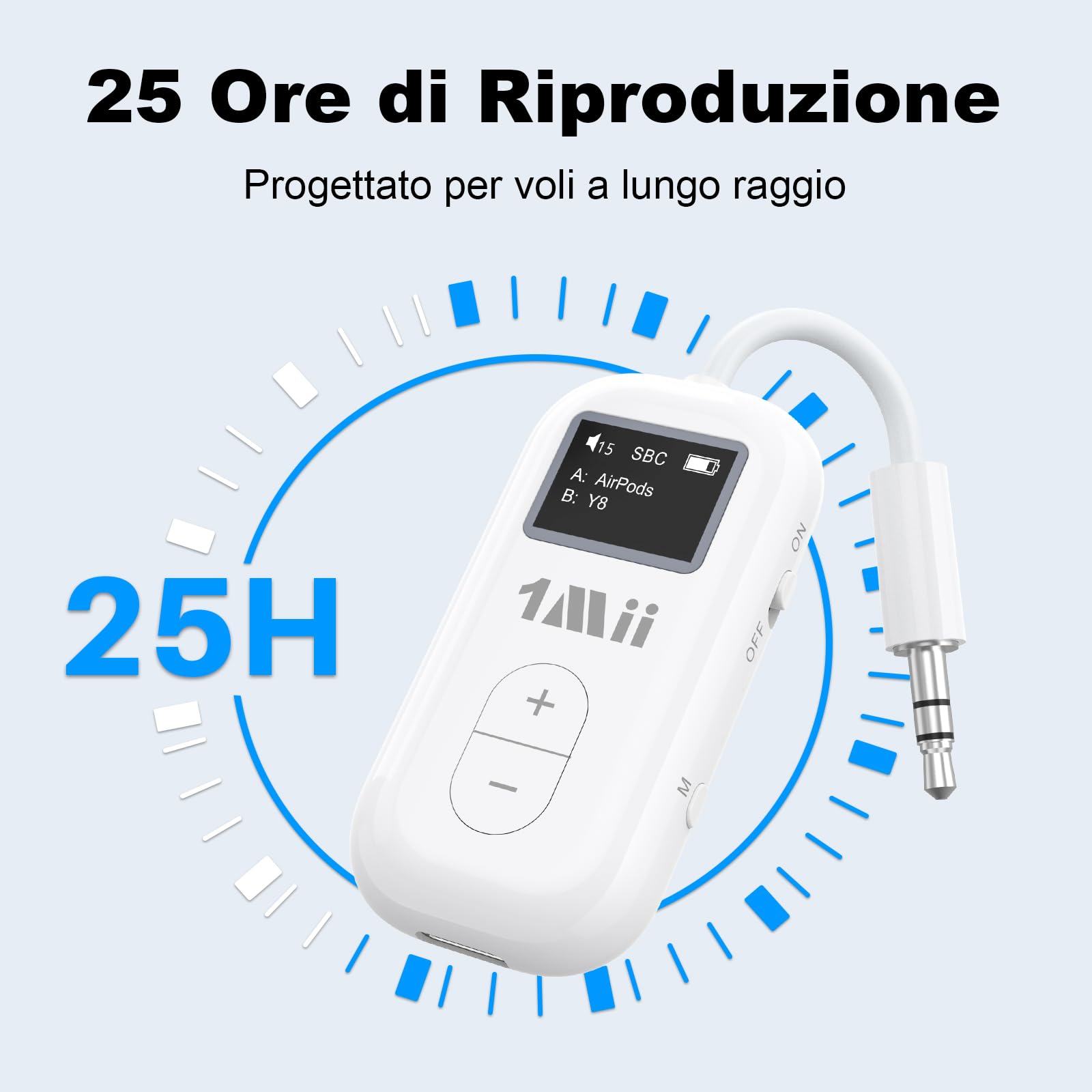 1Mii Bluetooth Transmitter SafeFly Dual Aereo 2 Cuffie 25h