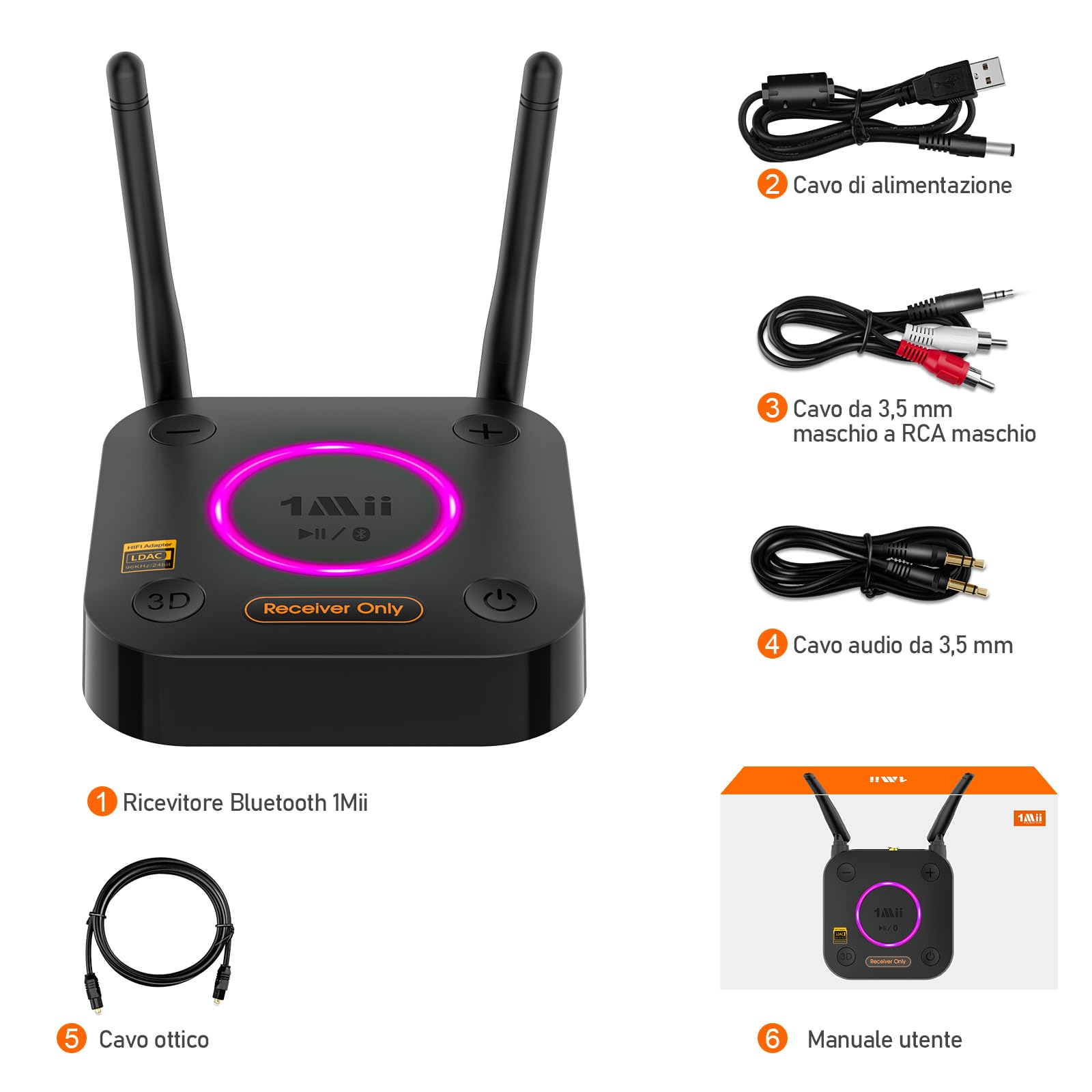 1Mii B06Ultra Ricevitore Bluetooth 5.3 LDAC HiFi AUX