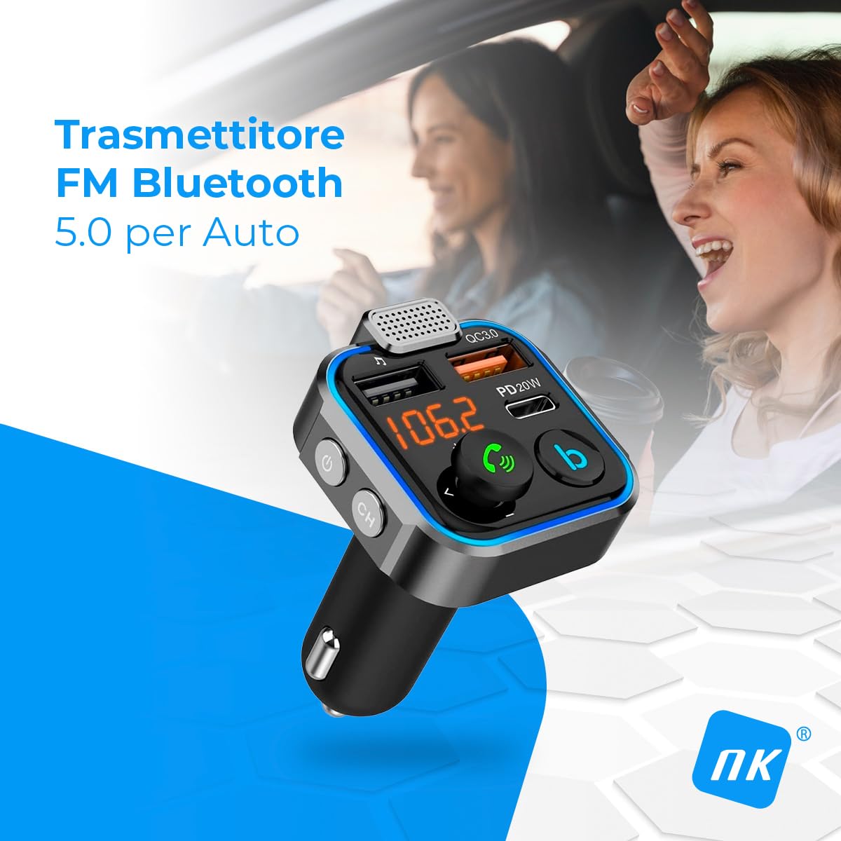 NK Trasmettitore FM Auto Bluetooth 5.0 PD 20W QC3.0