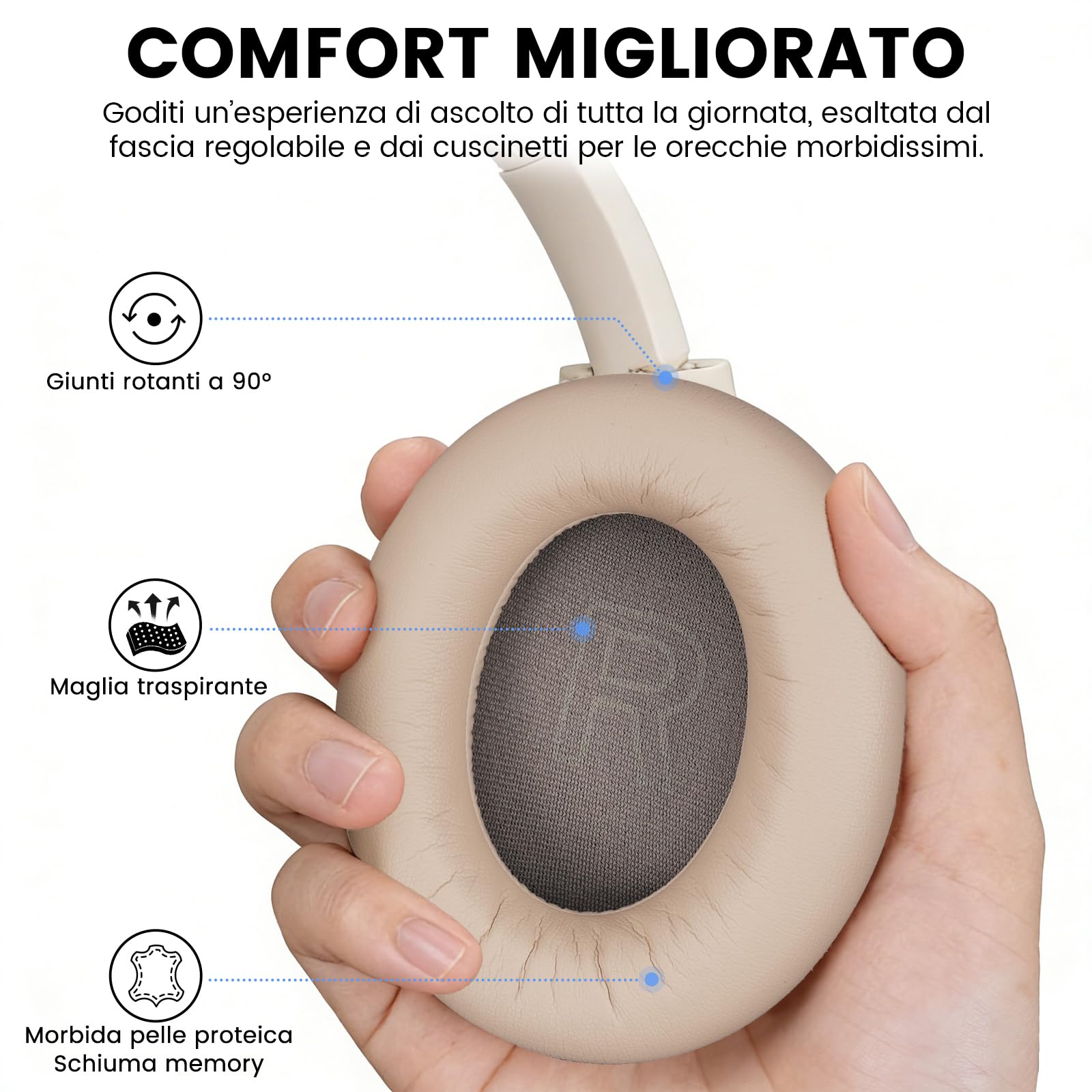1Mii Y8+ Cuffie Bluetooth Over-Ear ANC Beige 100 Ore