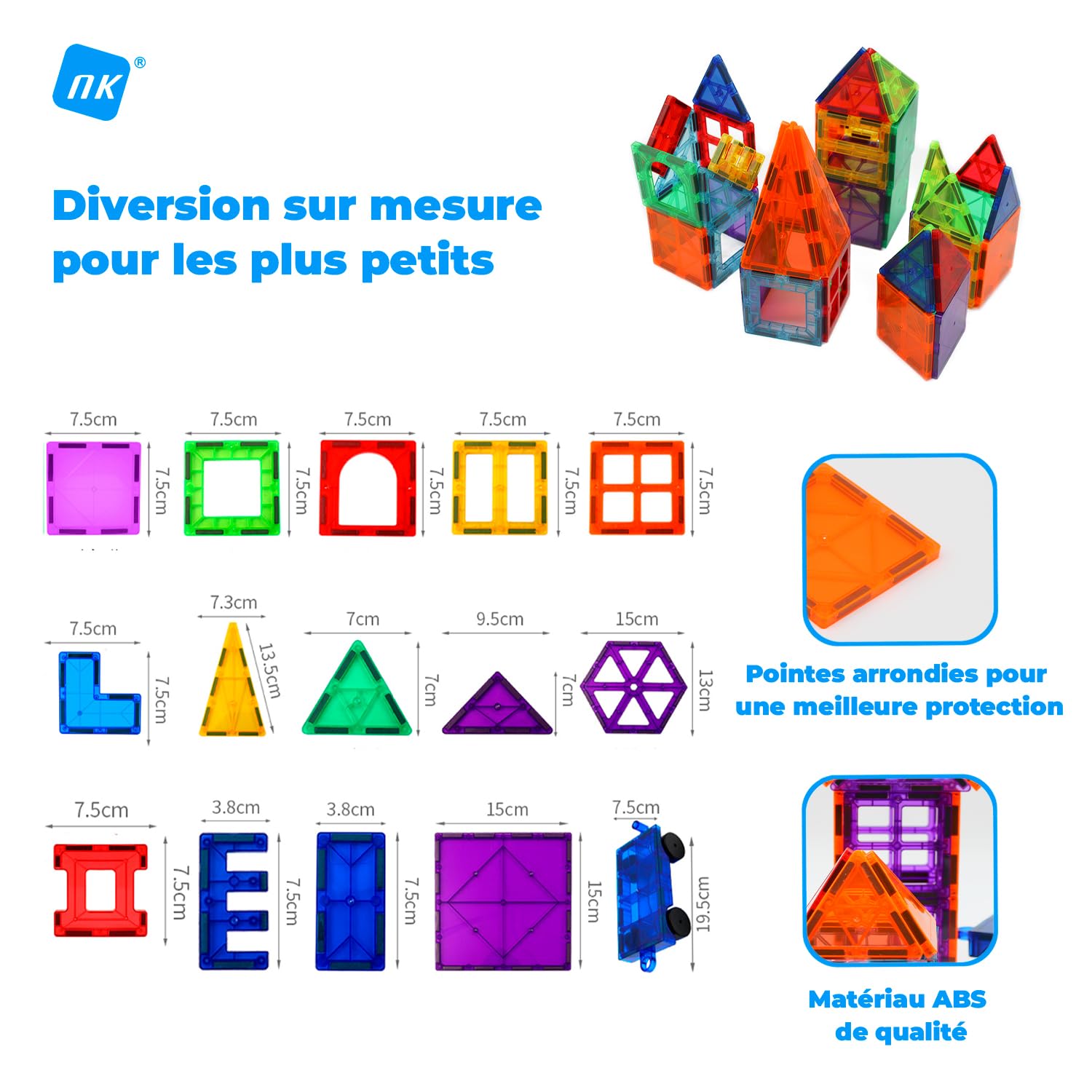 NK Magnetic Tiles Costruzioni Magnetiche 65 Pezzi Gioco