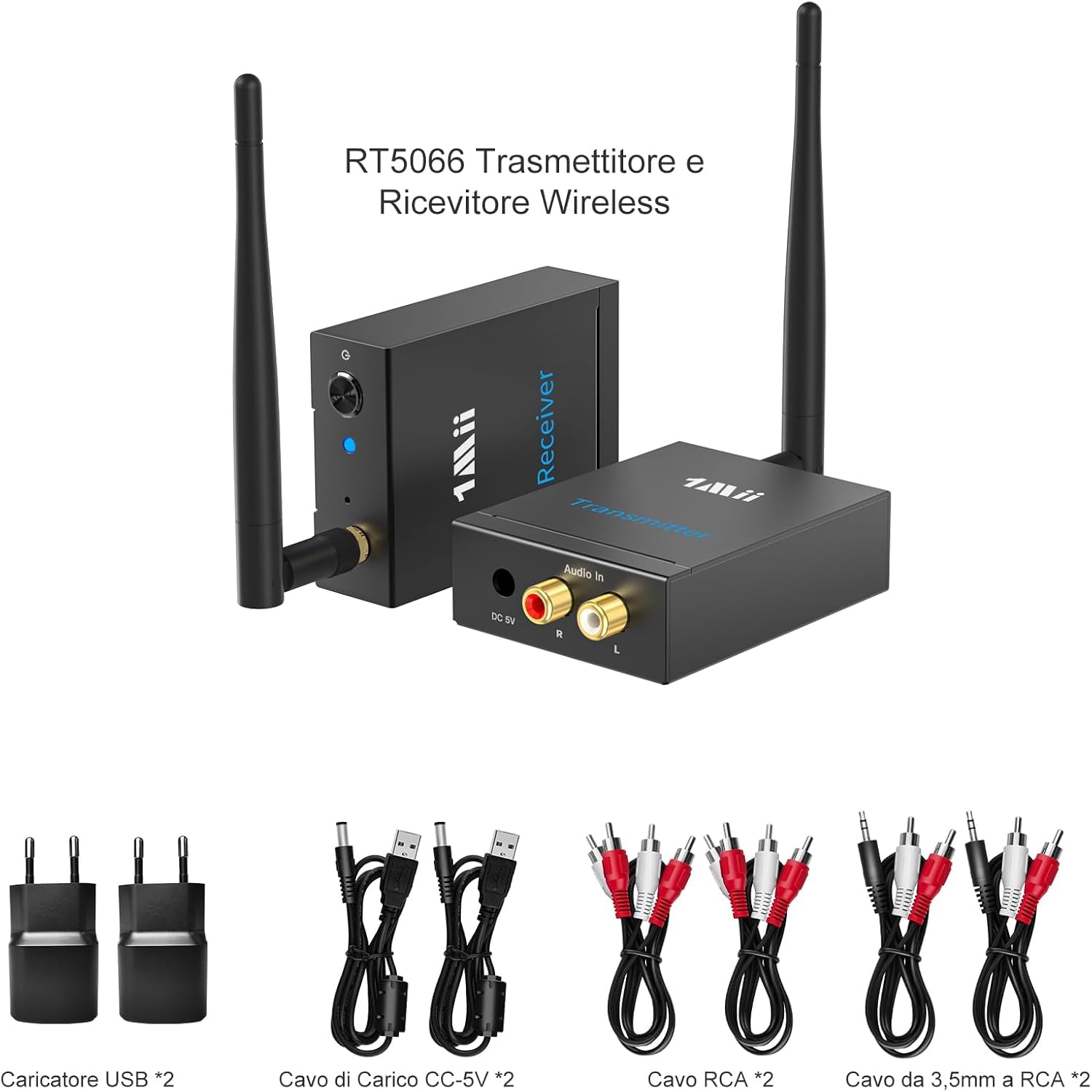 1Mii RT5066 Trasmettitore Ricevitore Audio Wireless 2.4GHz 100m