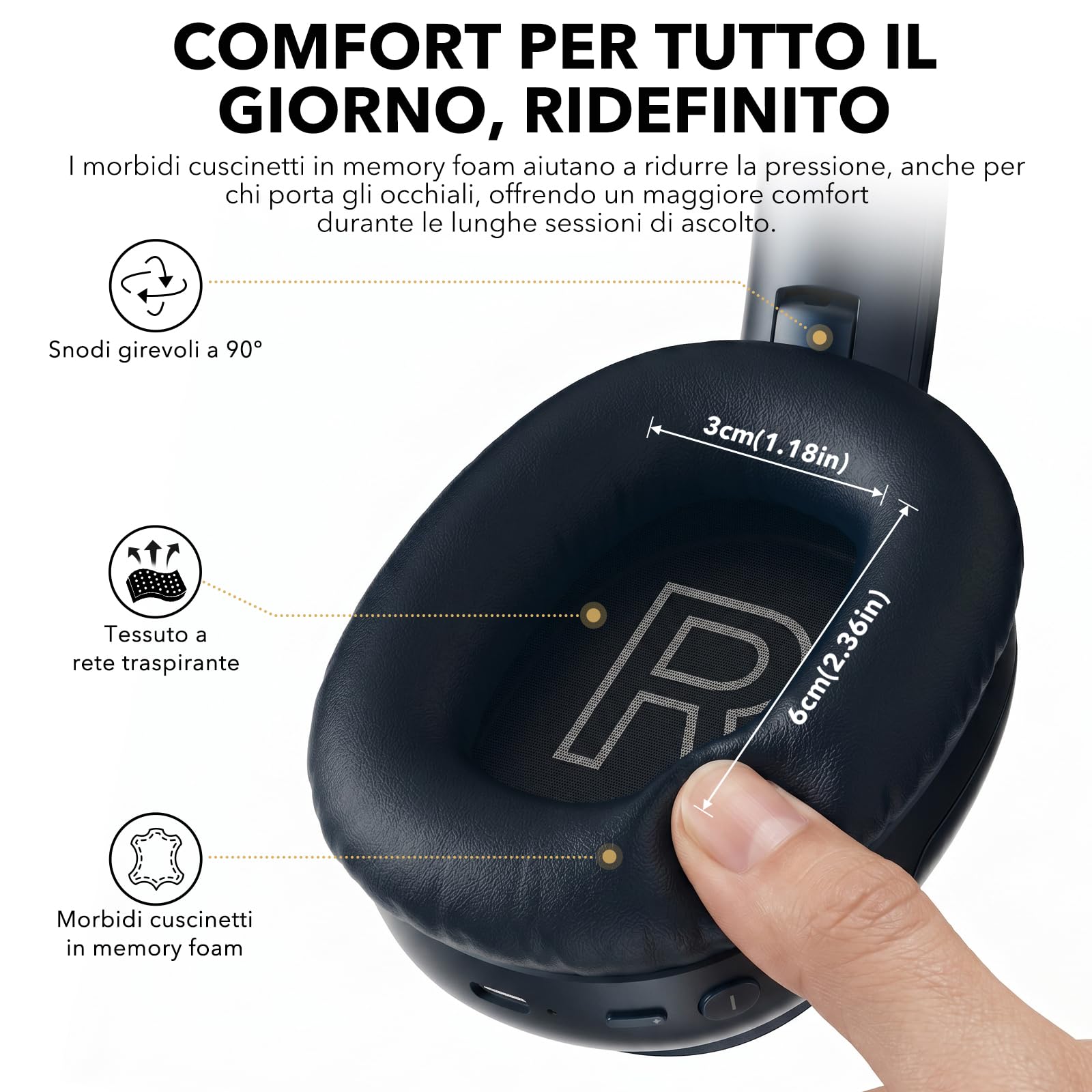 1Mii E700 Cuffie Bluetooth Over-Ear ANC Blu 75 Ore