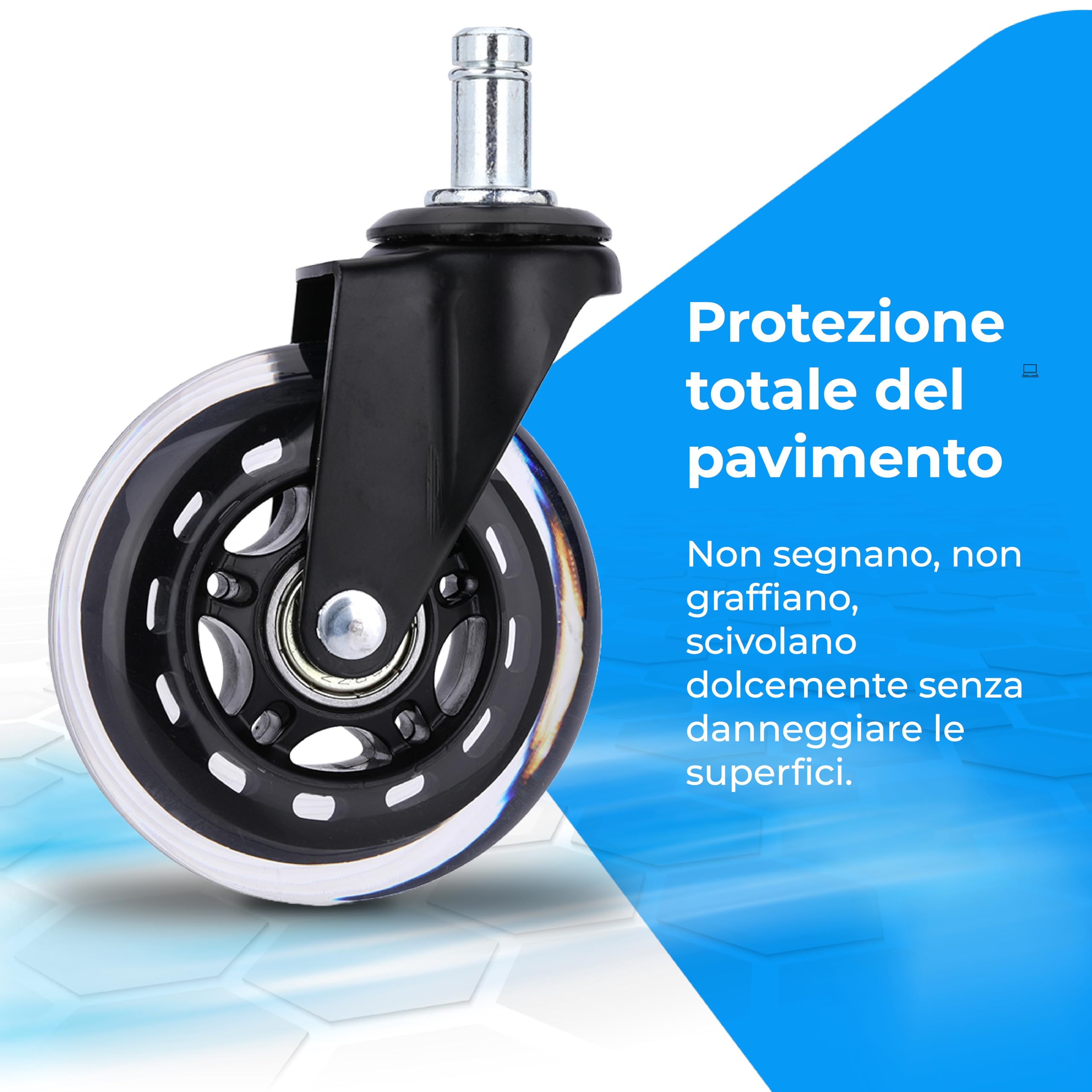 NK Ruote Sedia Ufficio 11x22mm Nere Set 5 Pezzi Parquet