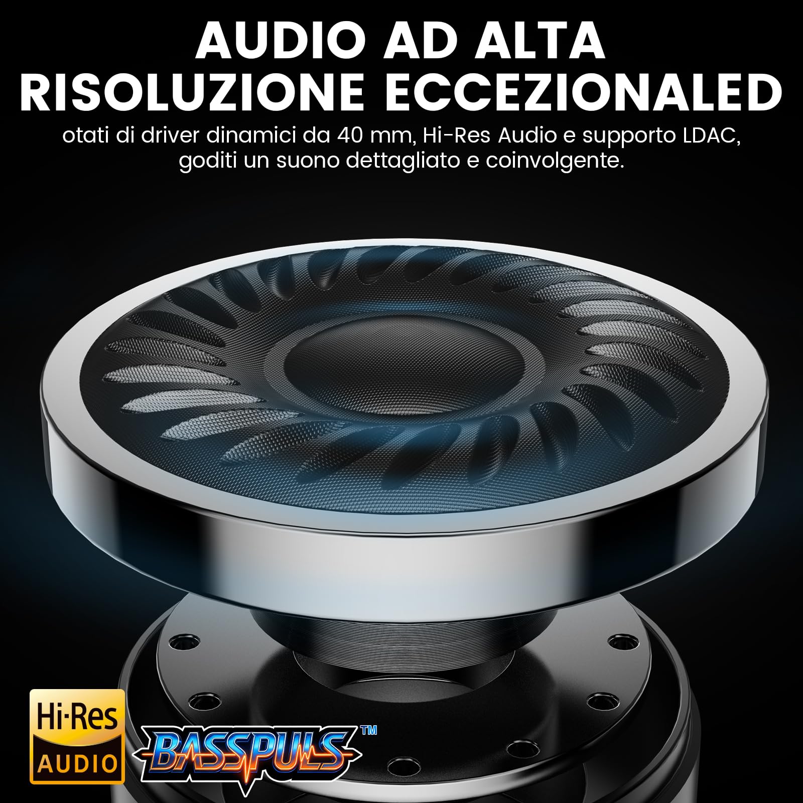 1Mii Y8 cuffie bluetooth ANC LDAC over-ear 100 ore nere