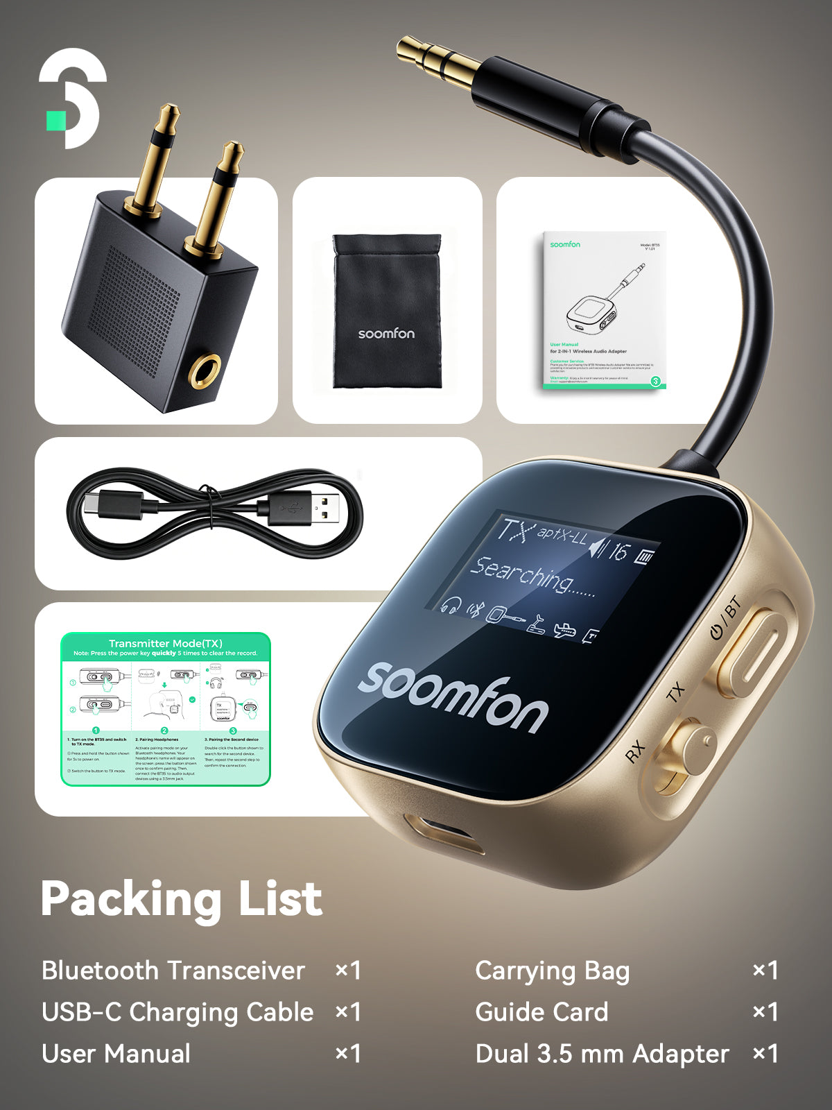 SOOMFON Bluetooth Transceiver trasmettitore Bluetooth aptX display
