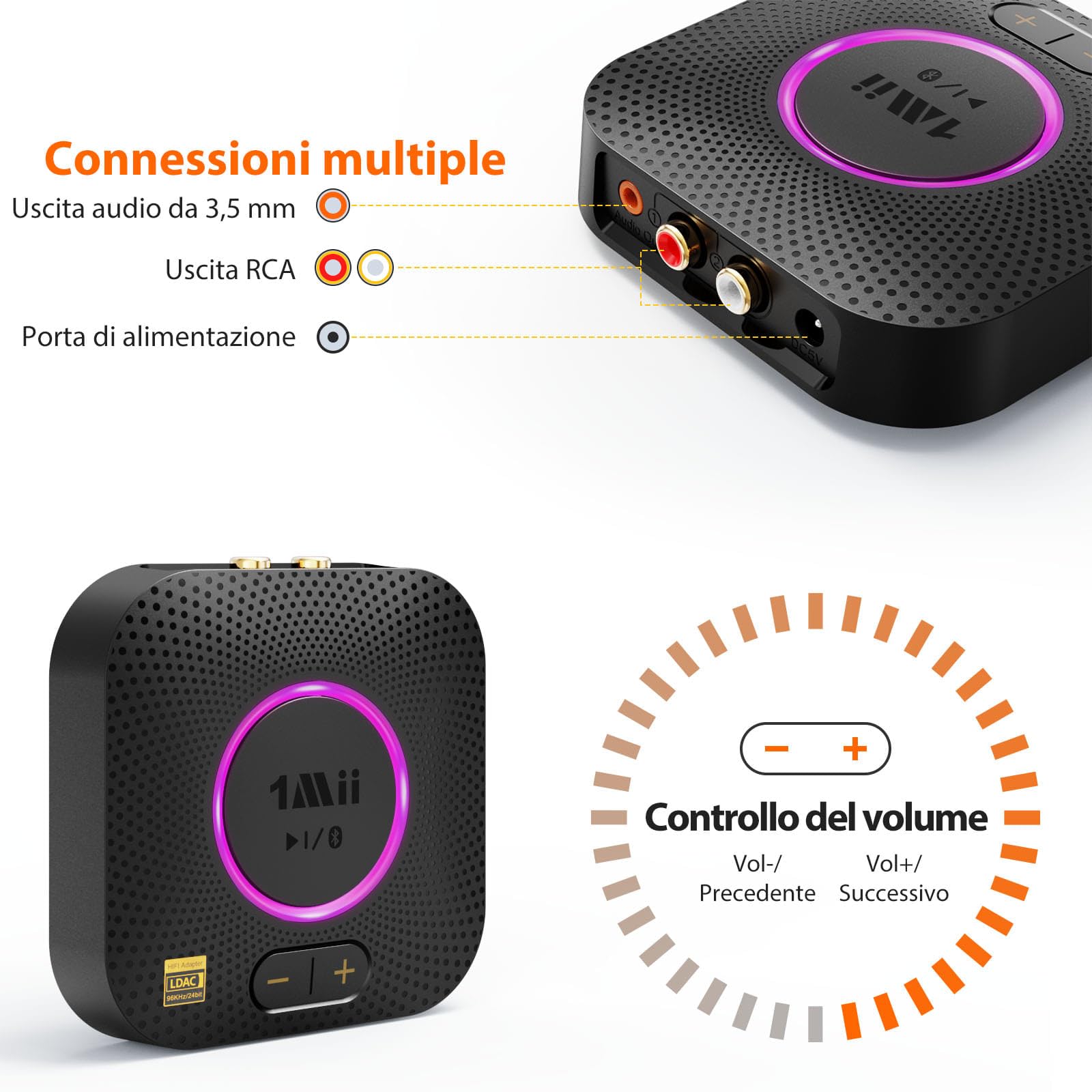 1Mii B06S+ Ricevitore Bluetooth 5.3 HiFi LDAC RCA AUX