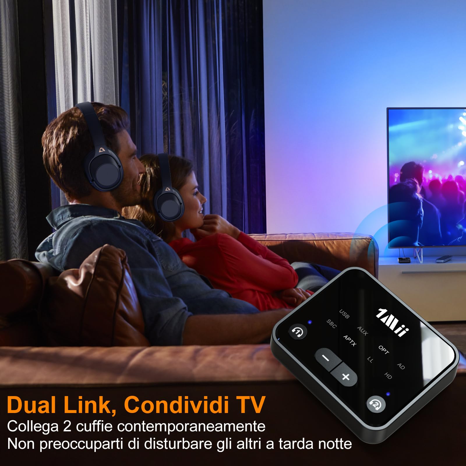 1Mii B06T6 Trasmettitore Bluetooth TV 2 Cuffie aptX LL