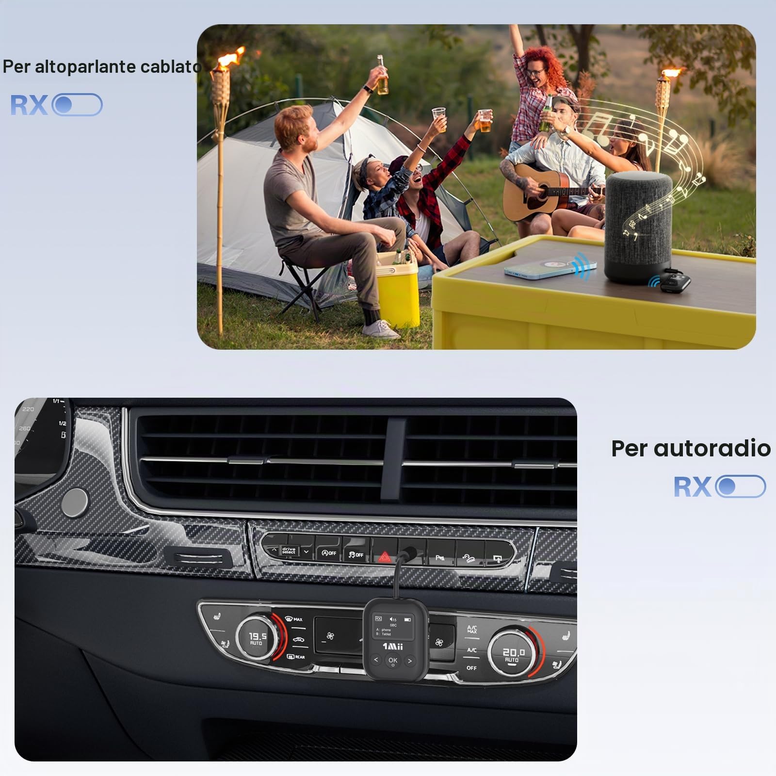1Mii SafeFly Min+ Trasmettitore Ricevitore Bluetooth aptX OLED