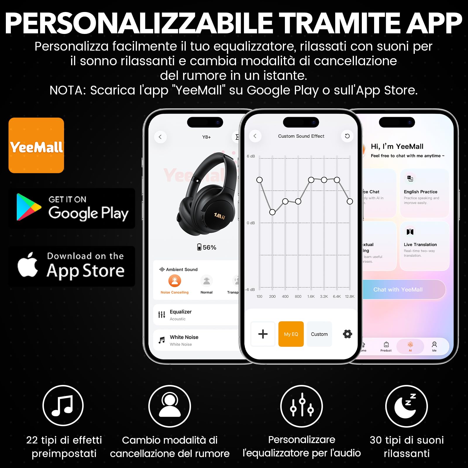 1Mii Y8+ Cuffie Bluetooth Over-Ear Nero ANC LDAC