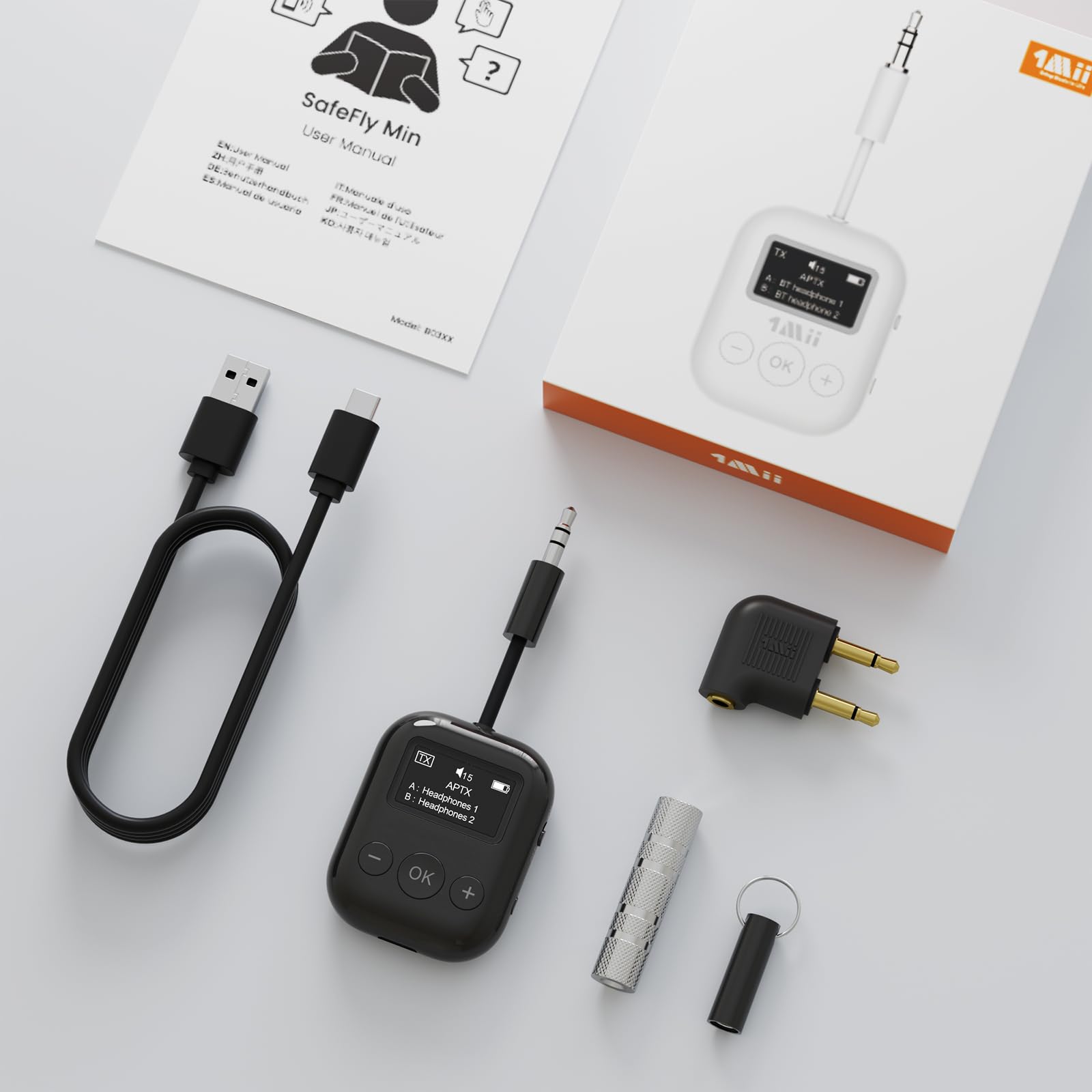1Mii SafeFly Min trasmettitore bluetooth 2 cuffie OLED 25 ore