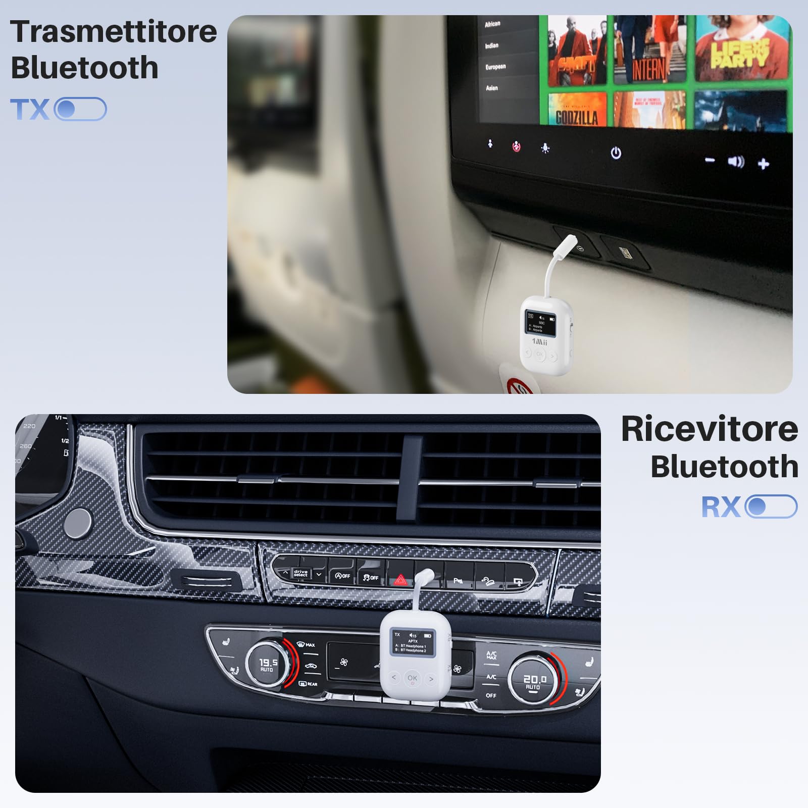 1Mii SafeFly Min+ Trasmettitore Bluetooth TV aptX 25 Ore