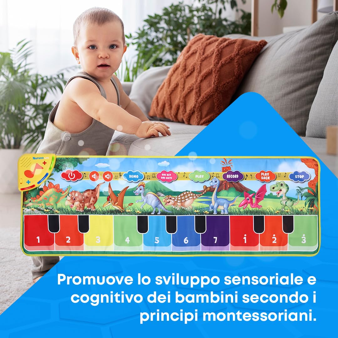 NK Tappeto Musicale Dinosauri LED 110x36cm Record 8 Suoni