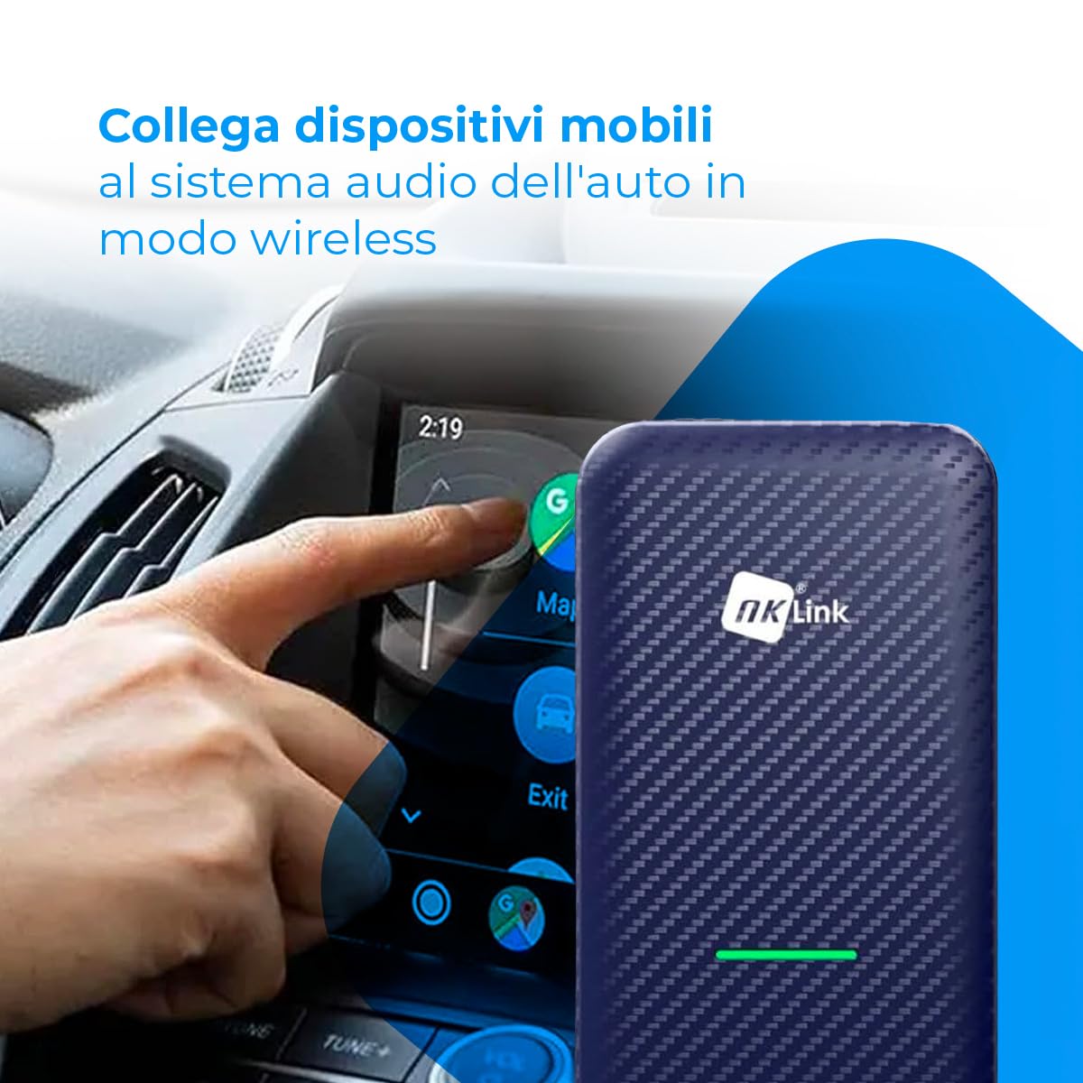 NK Adattatore CarPlay Android Auto Wireless USB Bluetooth 5.0