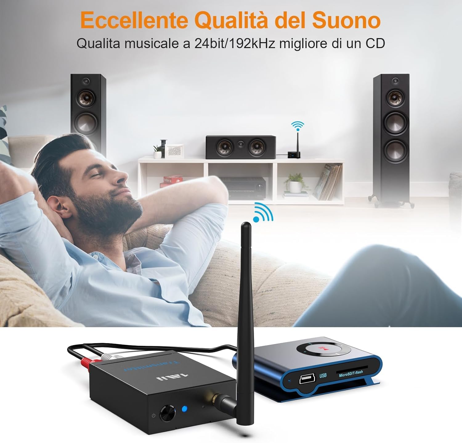 1Mii RT5066 Trasmettitore Ricevitore Audio Wireless 2.4GHz 100m