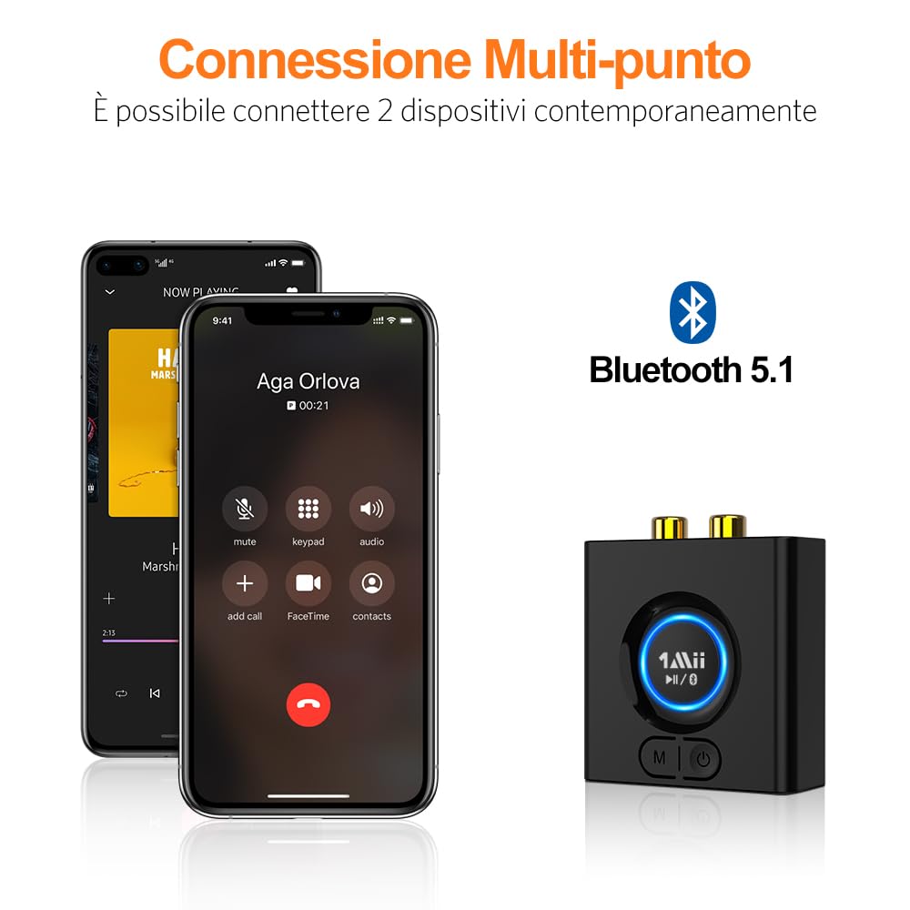 1Mii ML200 ricevitore bluetooth HiFi RCA AUX 12 ore